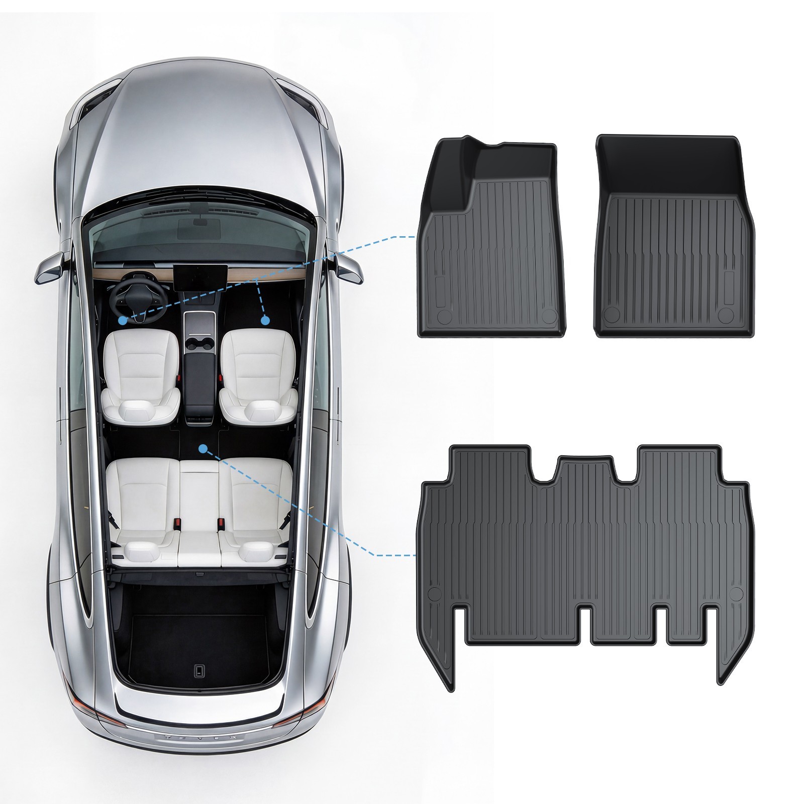 COMAUTO Floor Mats for Tesla Model X 2021-2026 2027 All Weather TPE mats 3PCS