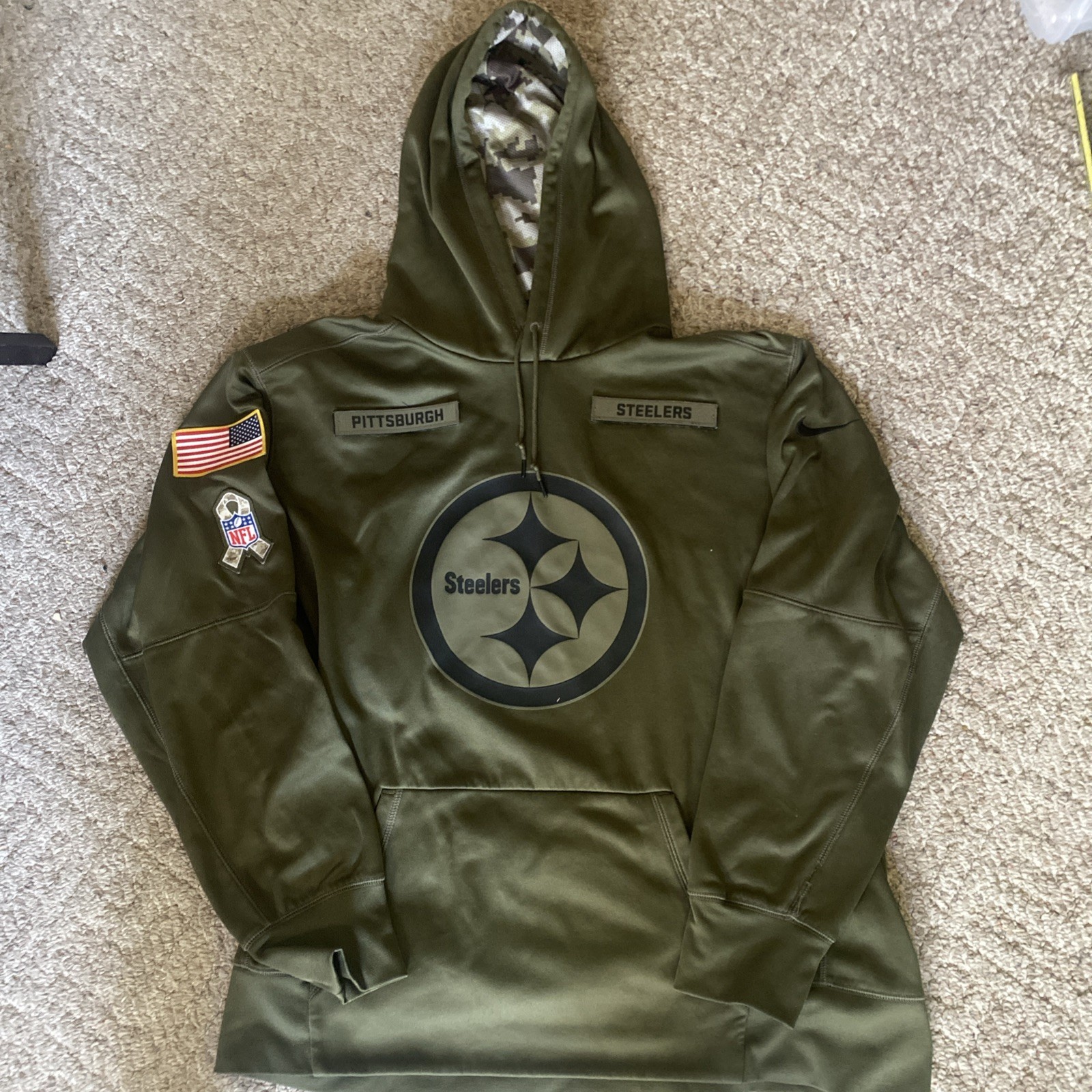 Nike Pittsburgh Steelers Salute Service Hoodie Size Xxl Olive Green/Camo