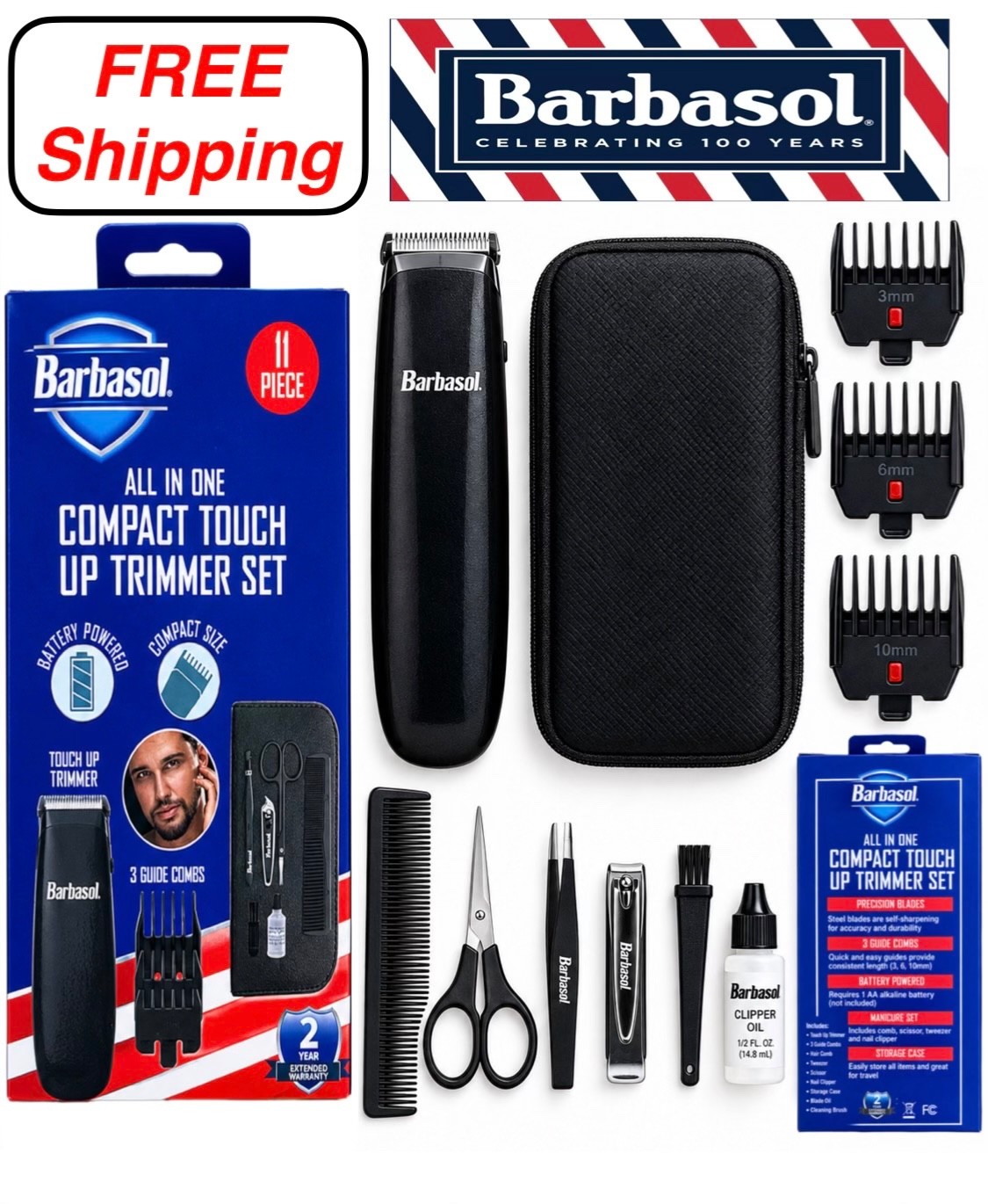 Barbasol 11 Piece All In One Compact Touch Up Trimmer Set Grooming Kit Travel