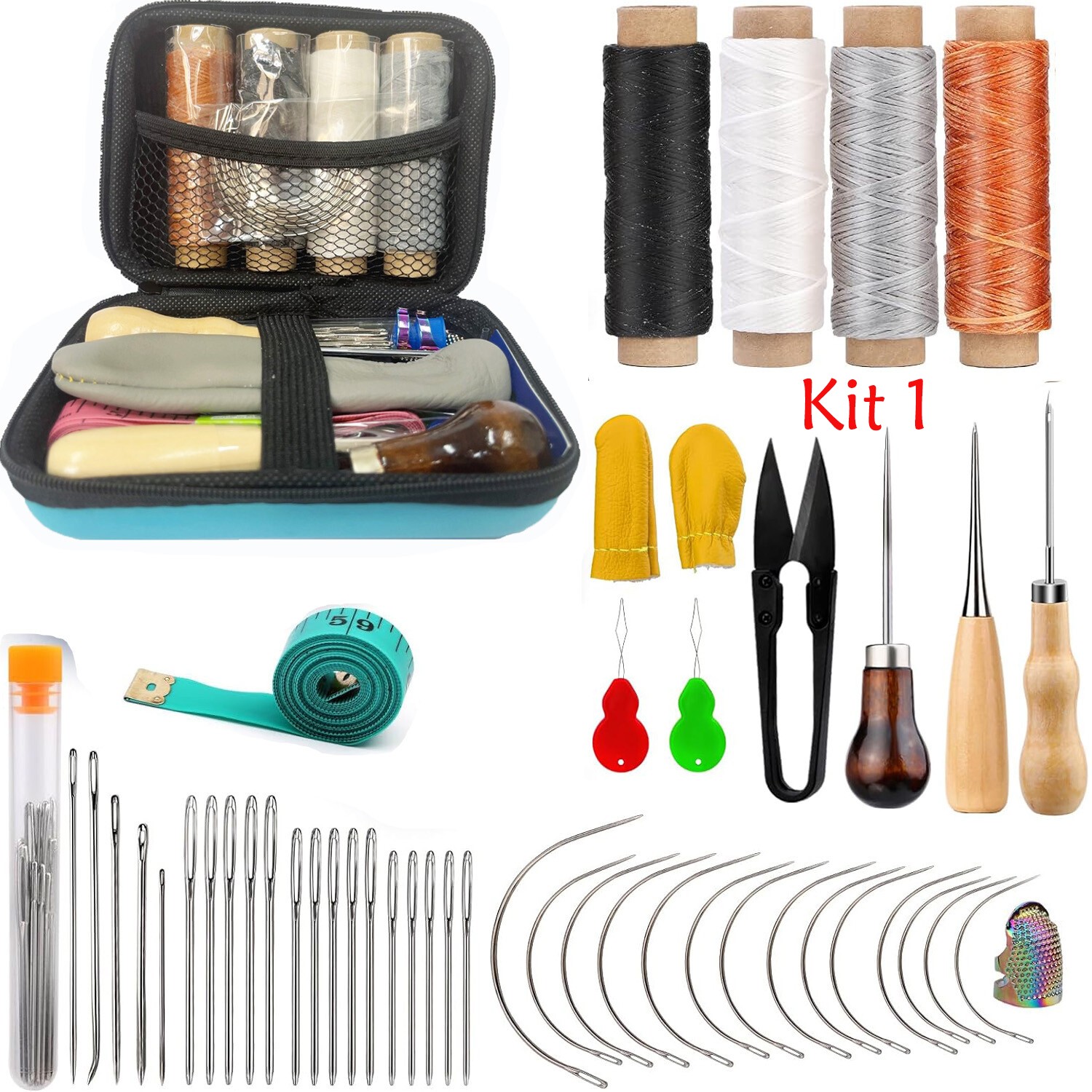 Upholstery Repair Sewing Kit Leather Hand Stitching Needles Thread Awl Tools