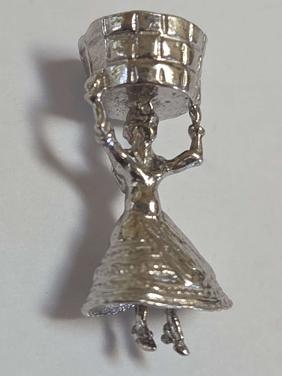 Sterling Silver ~ Women with Basket Charm ~ LOOK at FACE DETAIL VINTAGE Sterling Silver ~ Women with Basket Charm ~ LOOK at FACE DETAIL VINTAGE