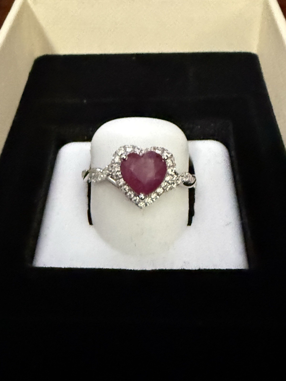 Natural Ruby & Moissanite Heart Halo Ring .925 Silver Size 8.75 CERTIFICATE Incl Natural Ruby & Moissanite Heart Halo Ring .925 Silver Size 8.75 CERTIFICATE Incl