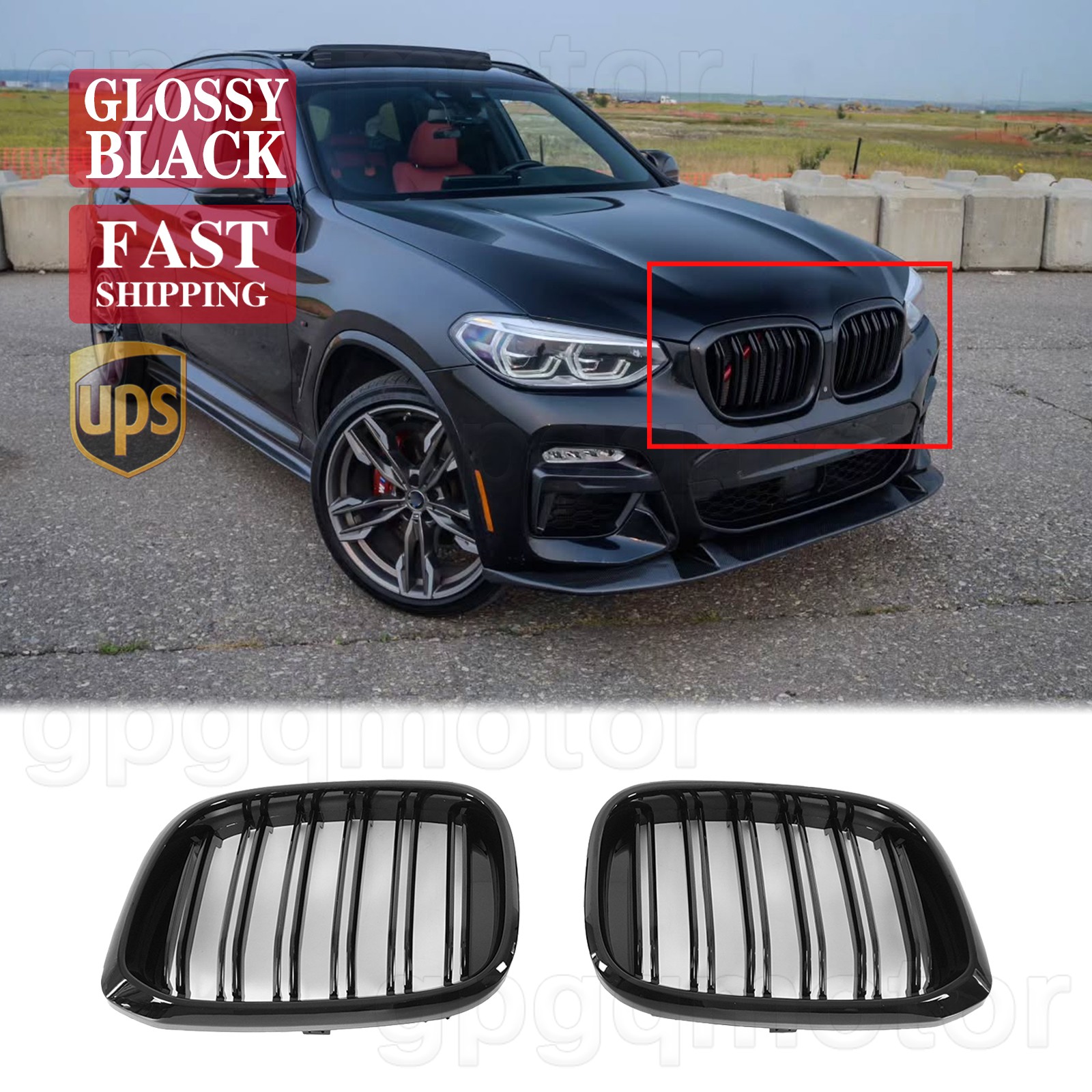 For BMW X3 G01 X4 G02 M40i 2018-2021 Glossy Black ABS Front Kidney Grille Grill