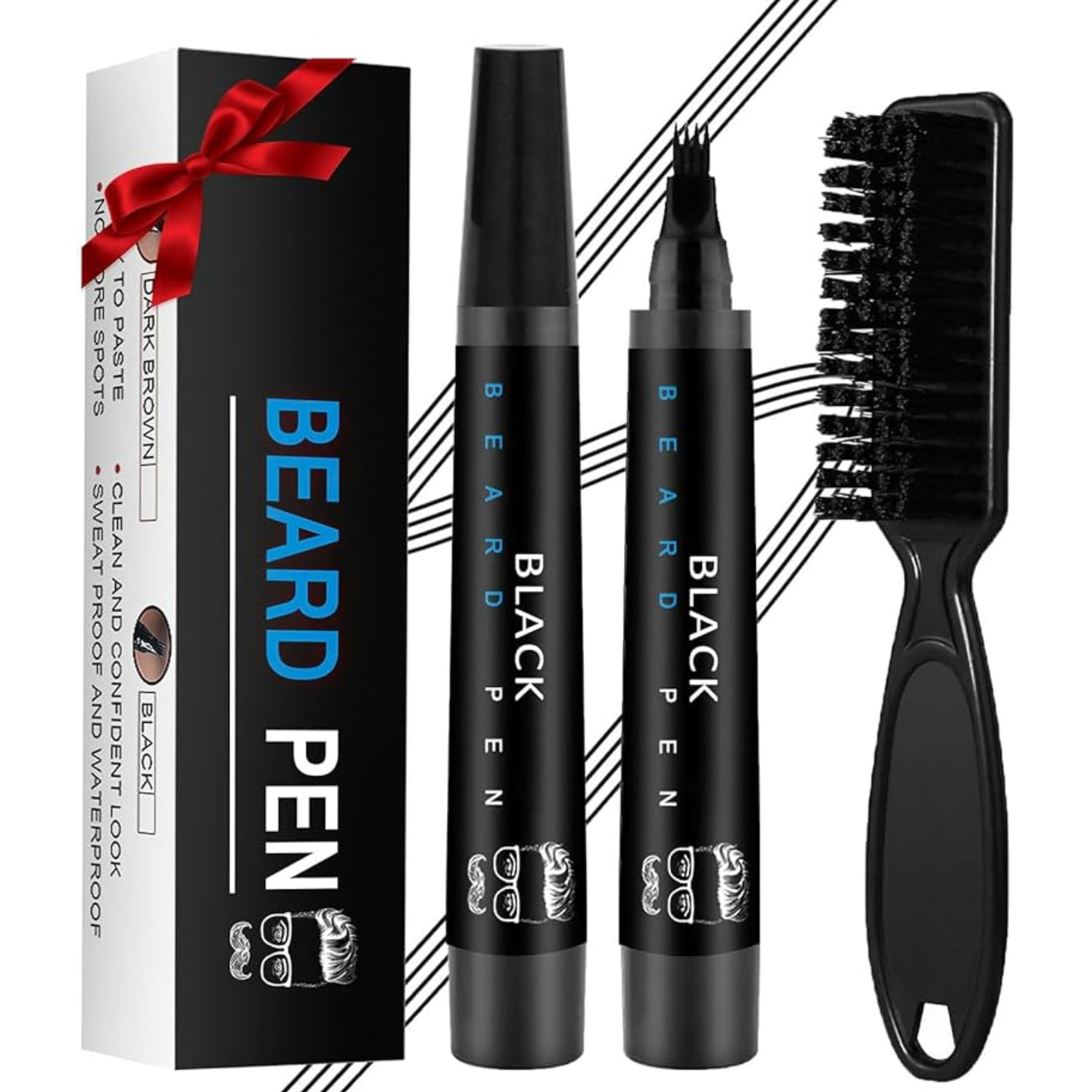 2pcs Men Beard Filling Pen Hair Grower Waterproof Filler Moustache Eyebrow Brush