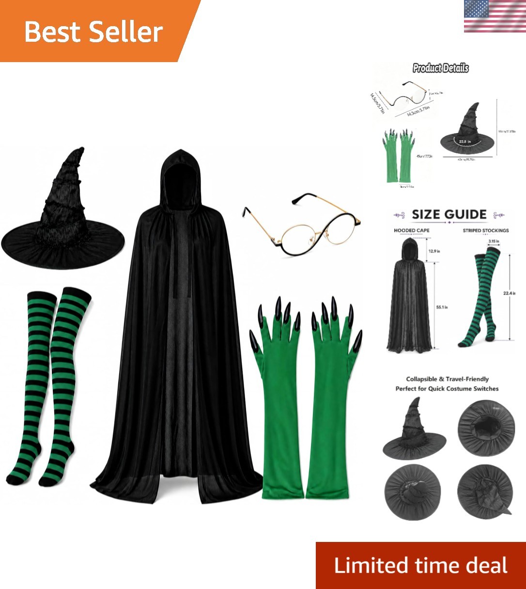 All-in-One Witch Costume Set for Women - Complete Halloween Accessories Kit
