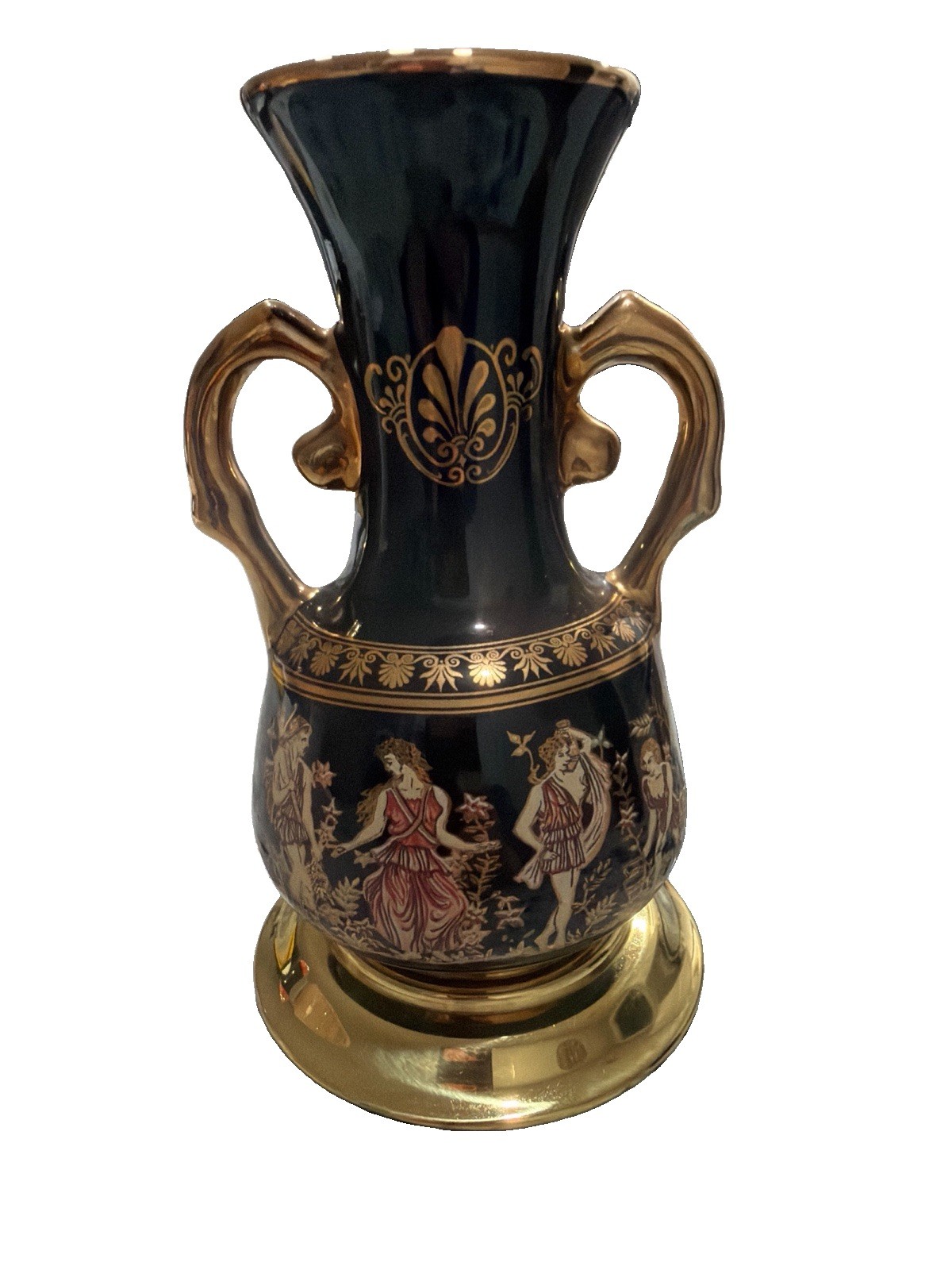 Vtg Greece 24k Gold Decorated Vase Greek Figures
