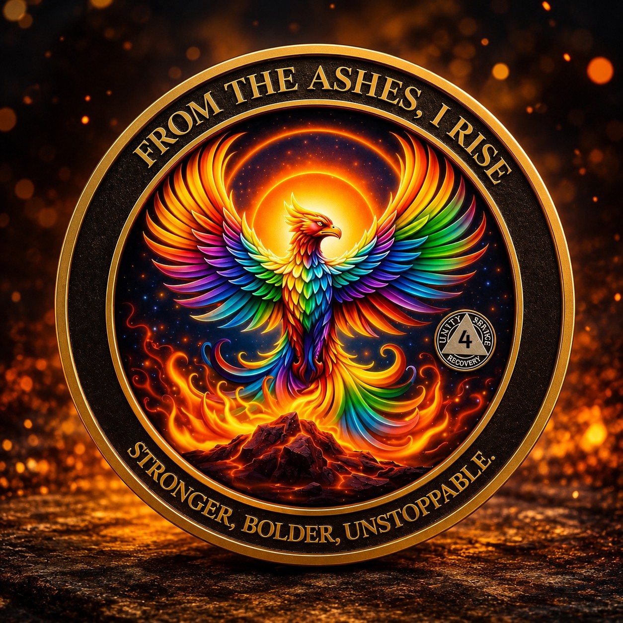 🔥4 Year Sobriety Coin AA Chip Medallion Alcoholics Anonymous Four Years Sober