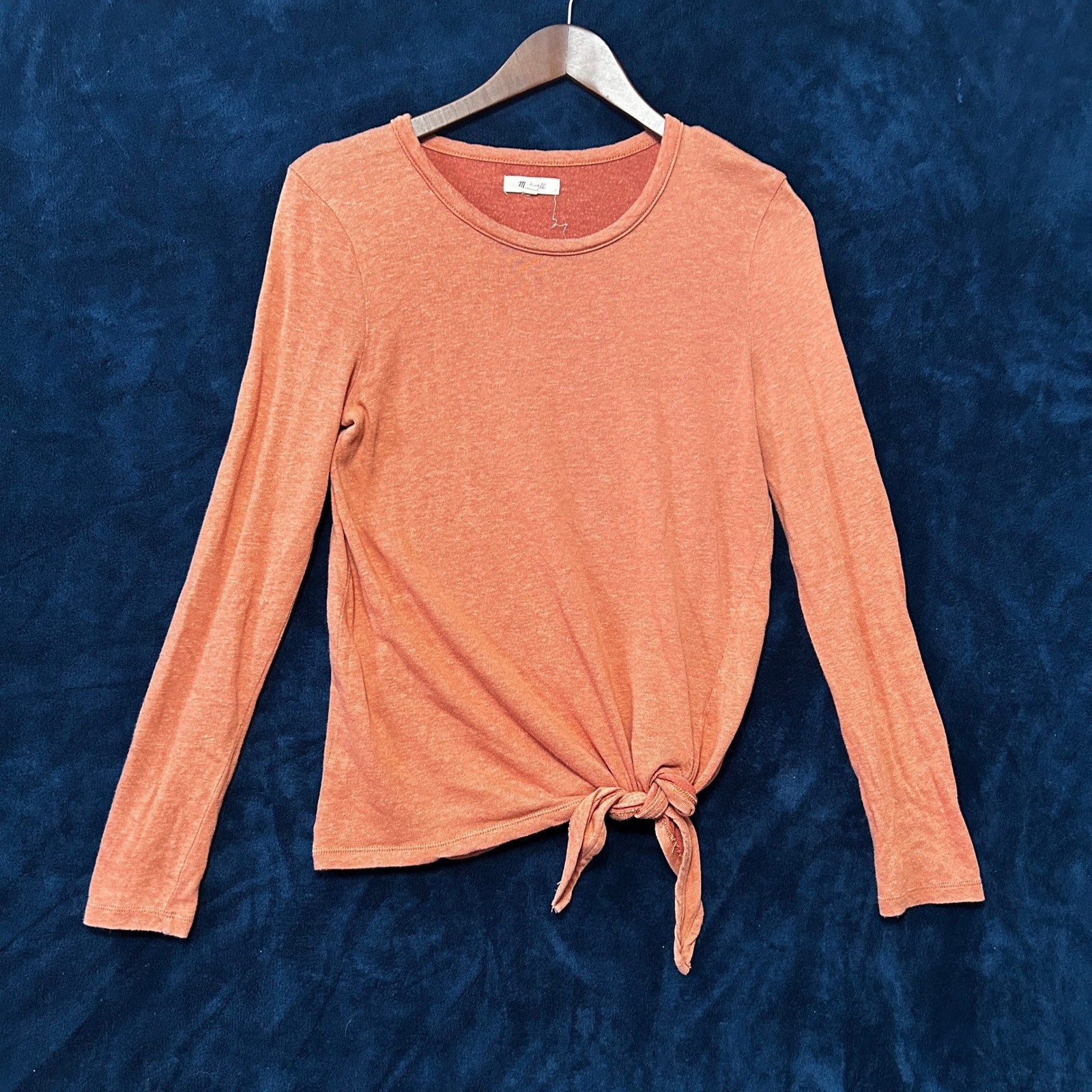 Madewell Womens Long Sleeve Top Orange Rust Linen Cotton Side Tie Size M Natural