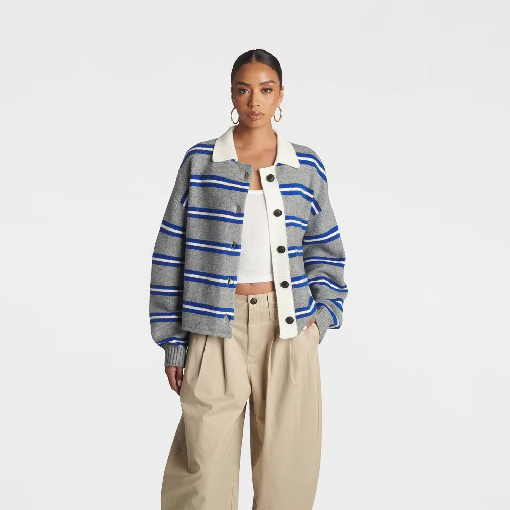 KBB by KAHLANA Women\'s Striped \'The School Boy Cardigan Sweater\'