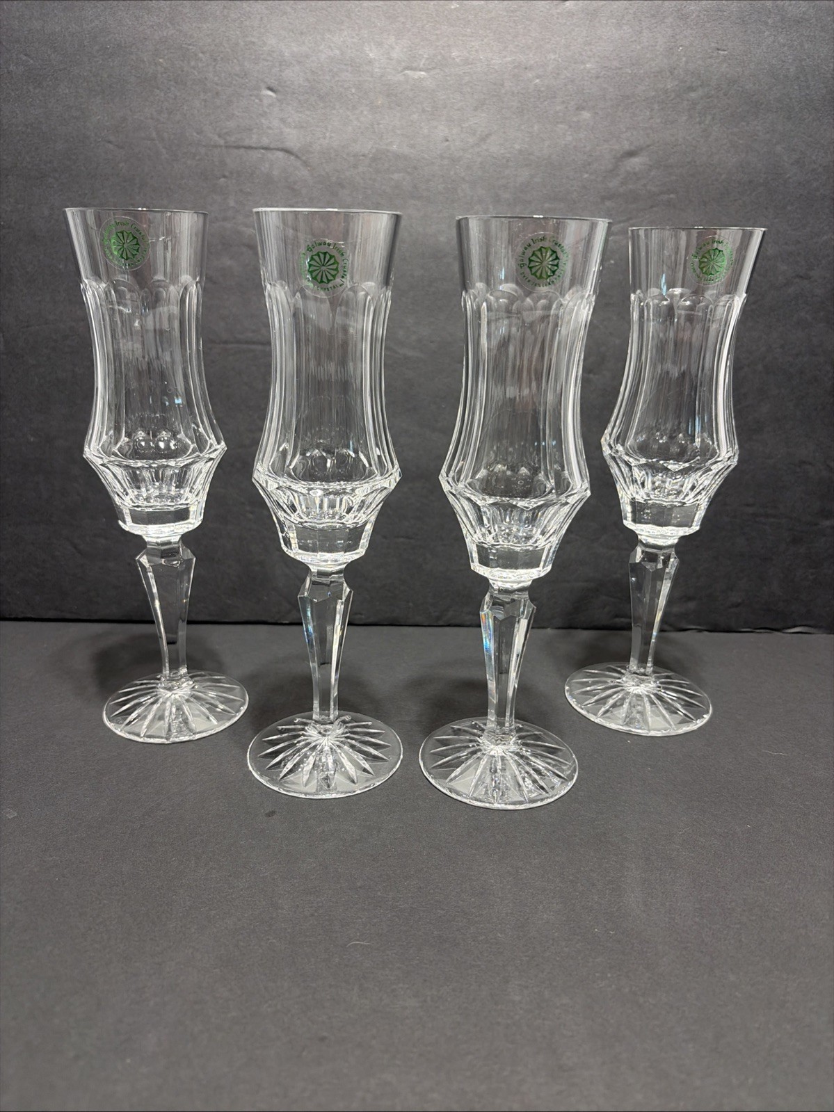 Galway Crystal Hand Cut Ireland Champagne Flutes Longford Set of 4 Glasses