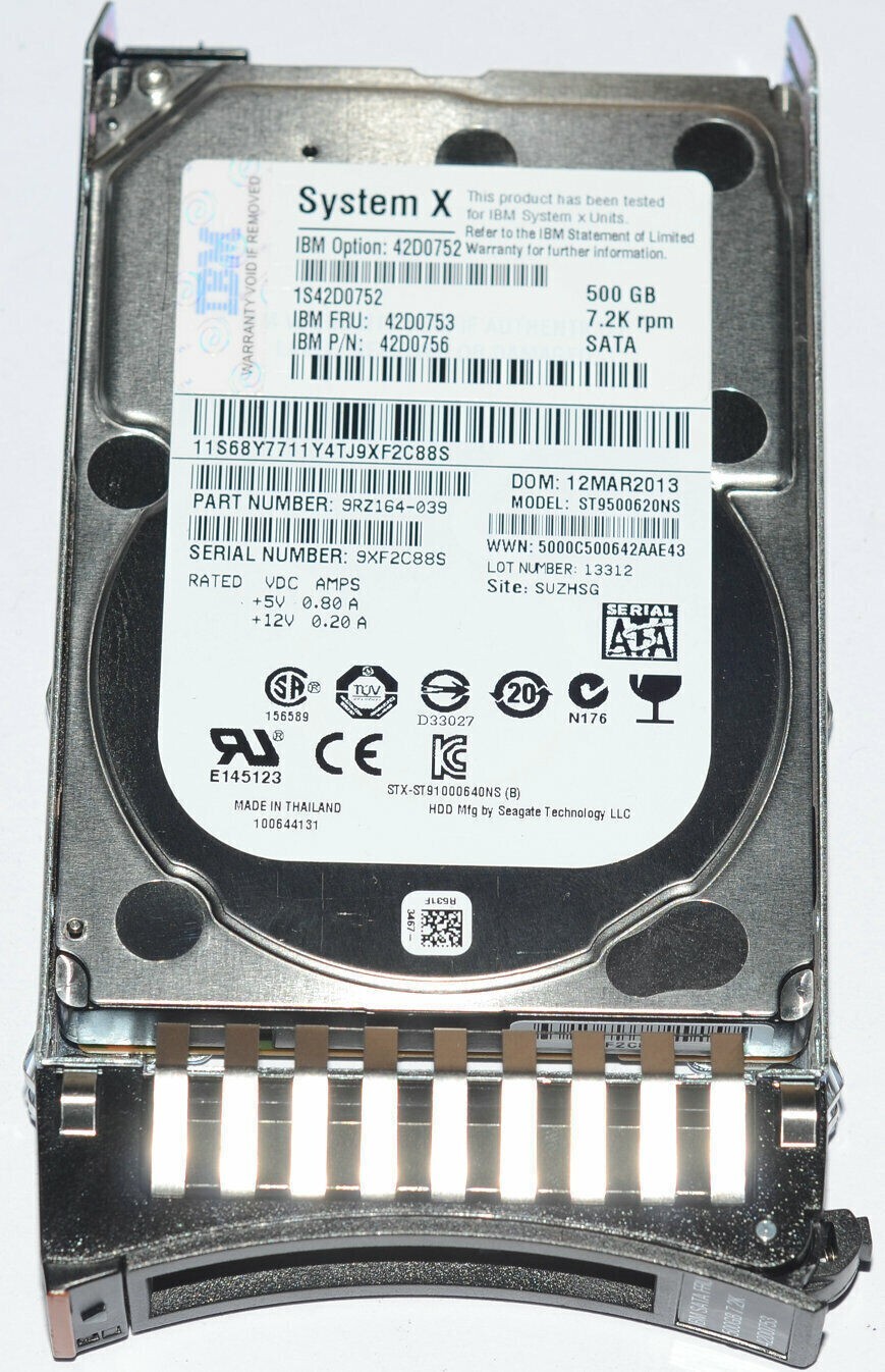 FOR IBM 42D0753 500GB 3G 7.2K SFF 2.5\'\' SATA HDD 42D0756 42D0752 Hard Drive A