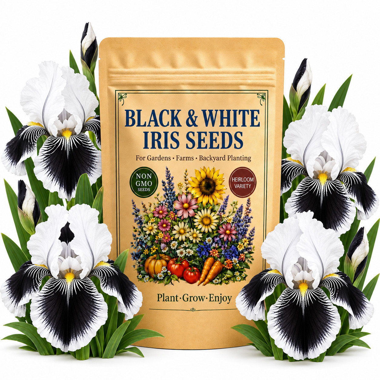 35 Black & White Iris Seeds - Garden Flowers for Home Planting Pollinator Beds
