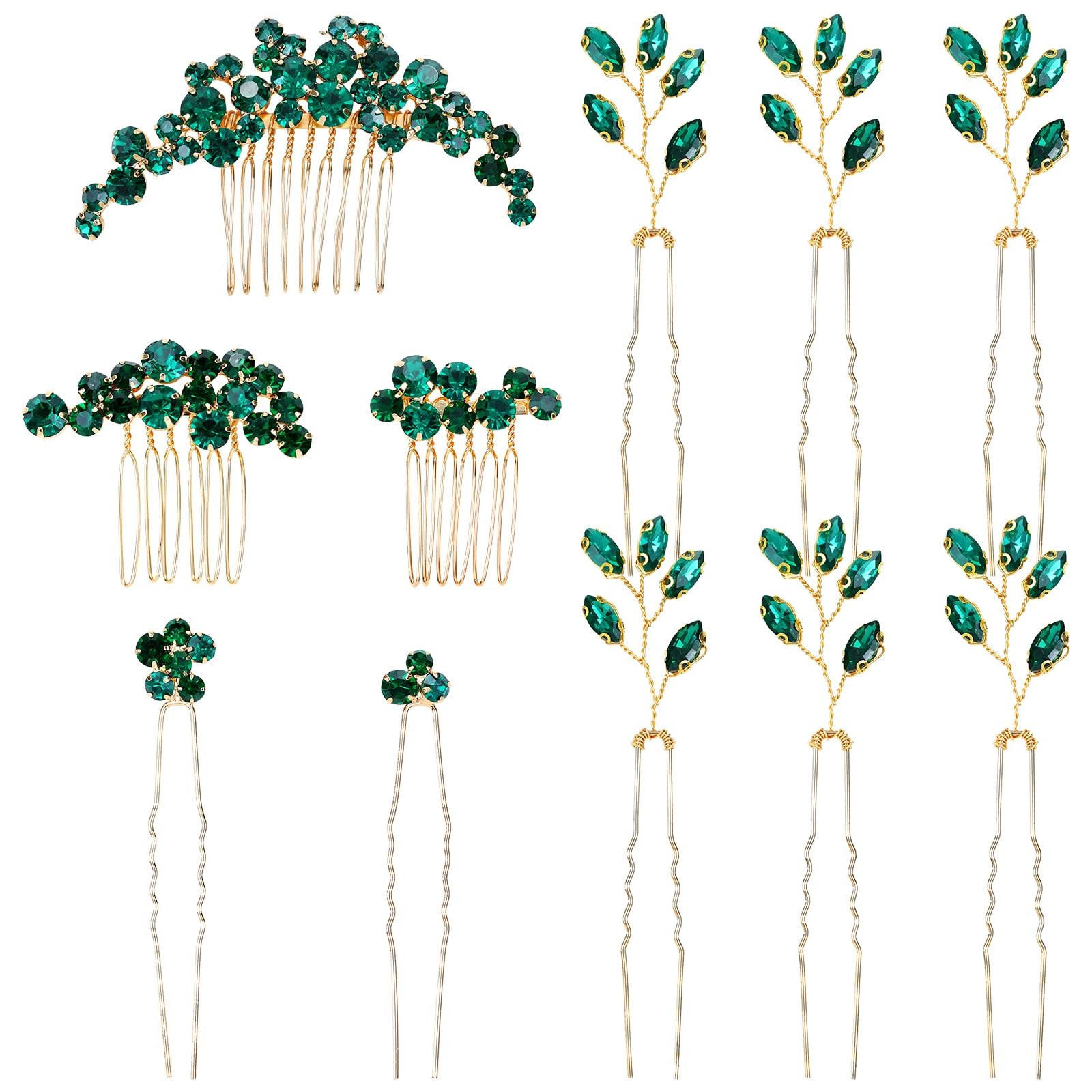 inSowni 11 Pieces Vintage Emerald Green Headpieces Party Prom Wedding Bridal Rhi