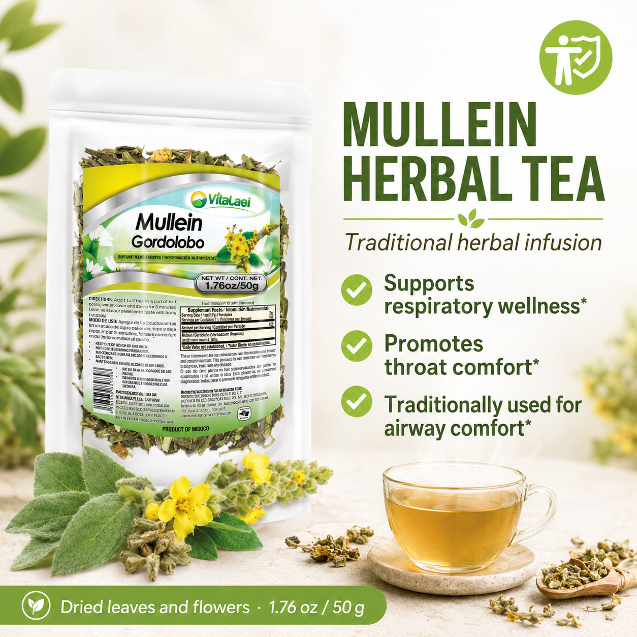 Mullein Leaf Herbal Tea - Gordolobo infusion te - Natural Respiratory Support*