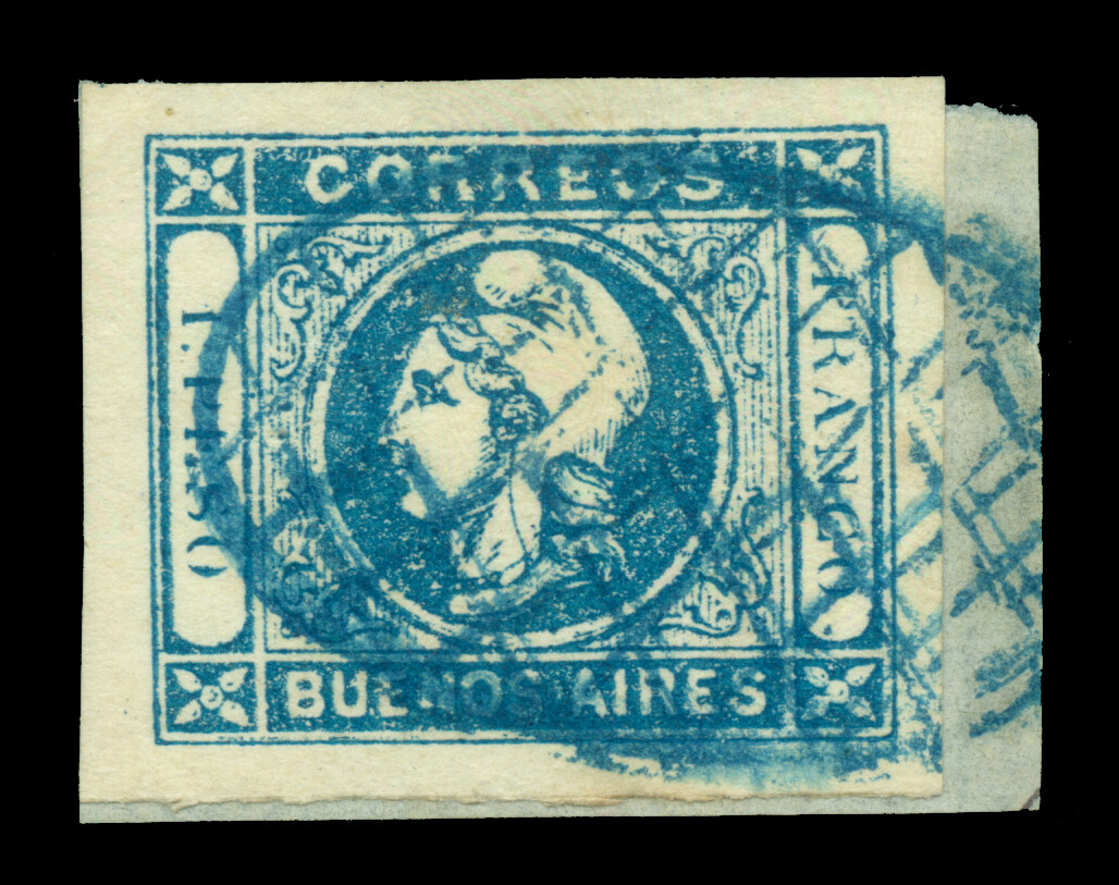 ARGENTINA 1859 Buenos Aires - Liberty Head  1p blue fine print Scott 10 used XF