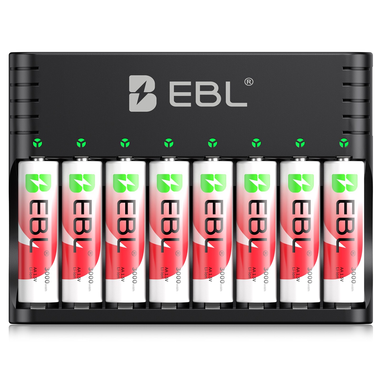 EBL 8x 1.5V AA Rechargeable Batteries 3000mWh Double A Lithium Battery +Charger