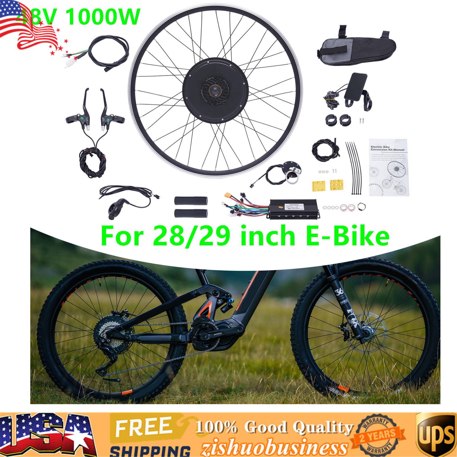 700C 48V 1000W Electric Bicycle Conversion Kit E-Bike Hub Motor Rear Wheel w/LCD