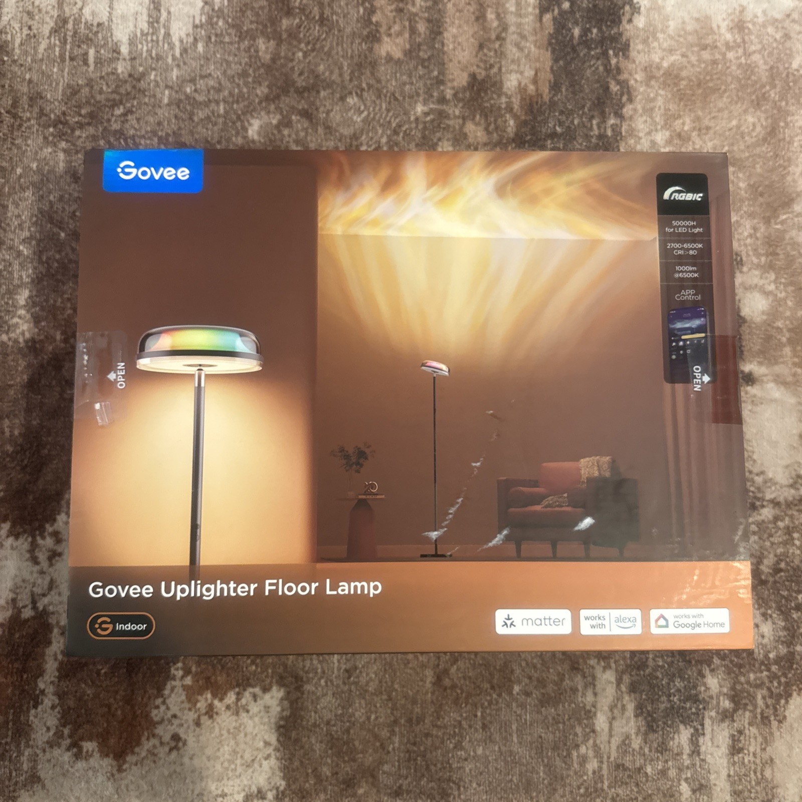 Govee Uplighter Floor Lamp for Living Room, RGBIC Ripple Projector -New open box