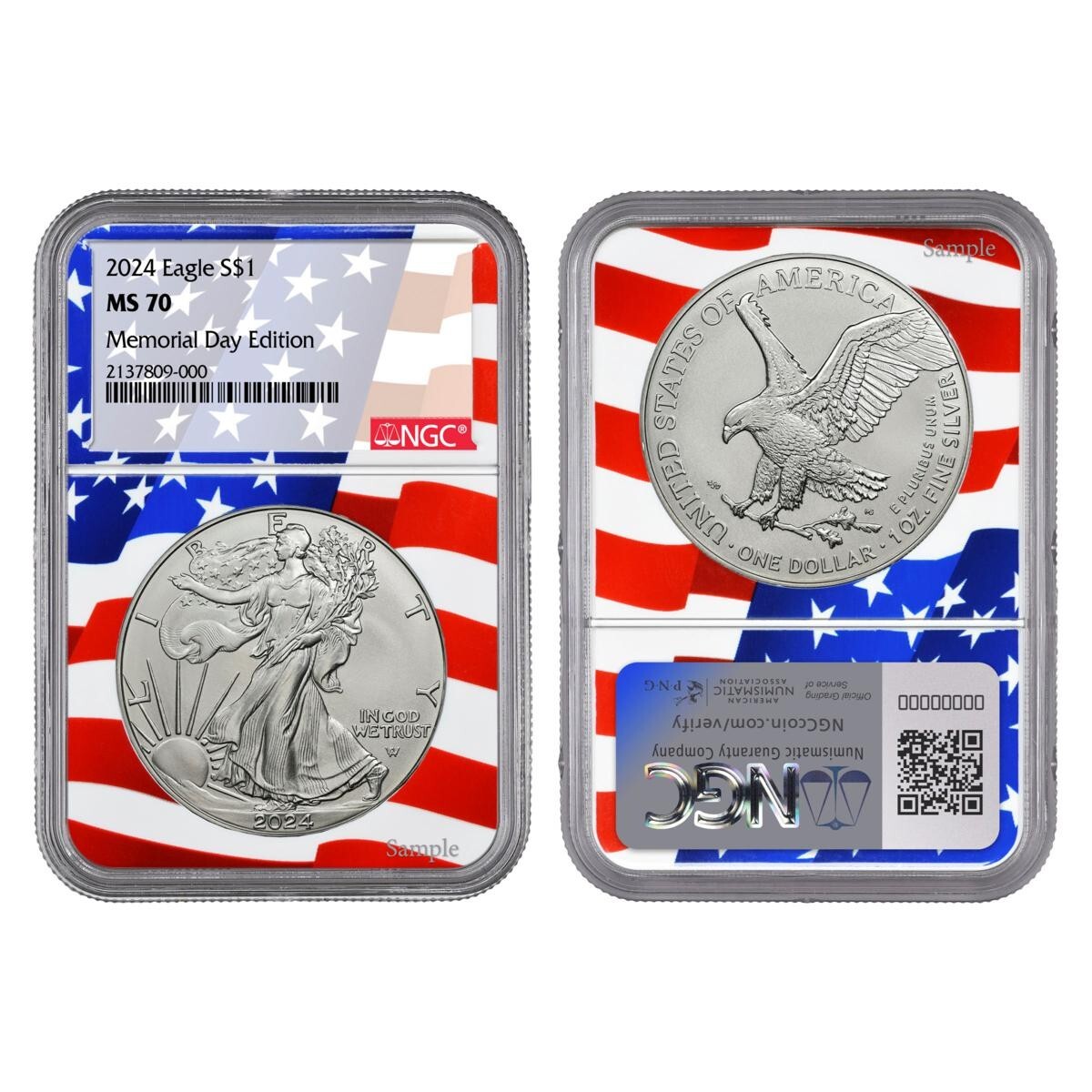 RARE 2024 American Silver Eagle NGC MS 70 Memorial Day Limited Edition Flag Core RARE 2024 American Silver Eagle NGC MS 70 Memorial Day Limited Edition Flag Core