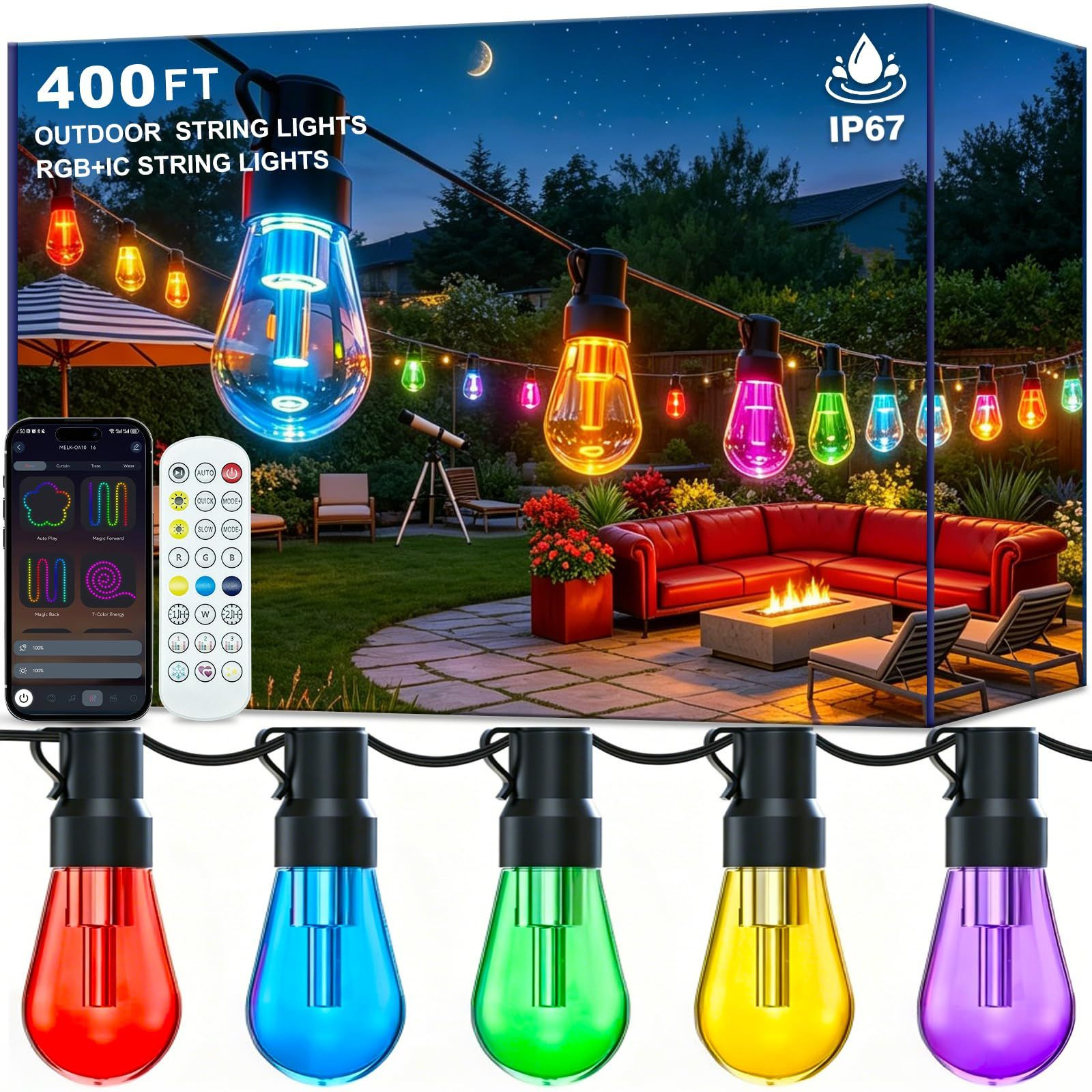 AILBTON RGB+IC 400FT Outdoor String Lights 400FT, RGB (Red, Green, Blue)