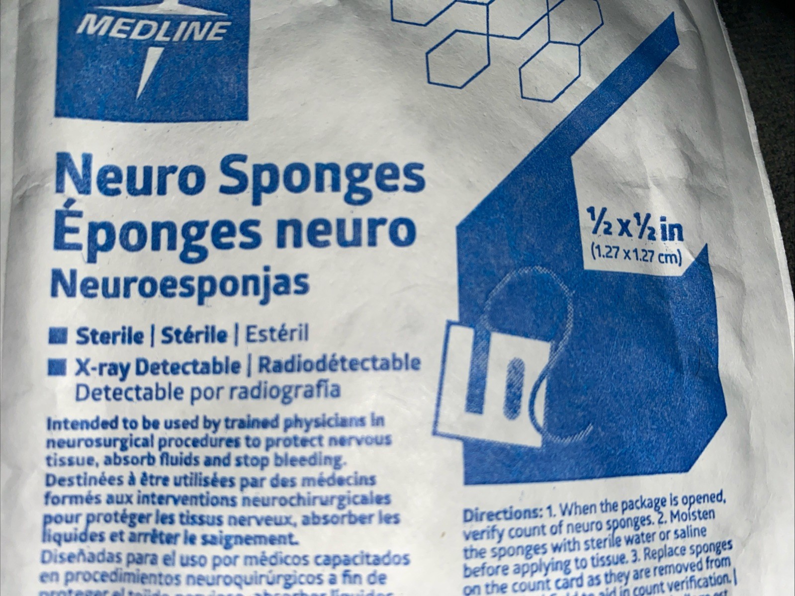 Medline Neuro Sponges NEUROSPNG05 1/2” X-Ray Detectable Cottonoid Patties Qty 10