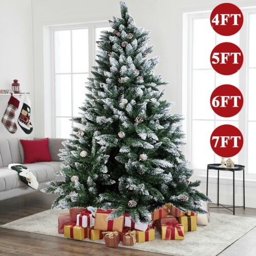 4/5/6/7Ft Snow Flocked Christmas Tree with Pine Cones Artificial Holiday Decor 4/5/6/7Ft Snow Flocked Christmas Tree with Pine Cones Artificial Holiday Decor