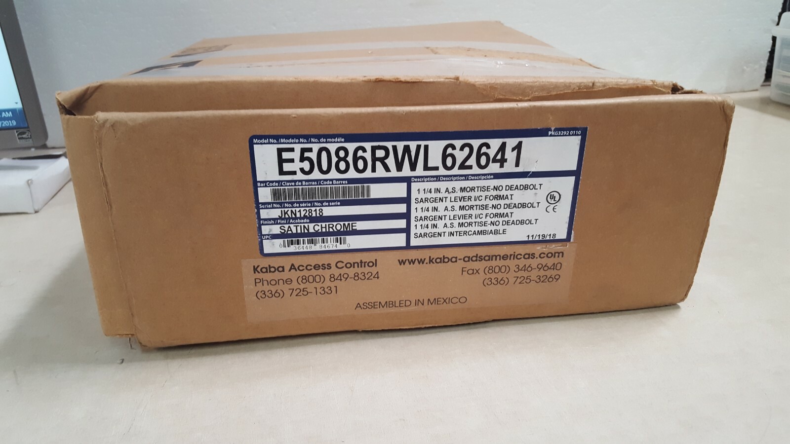 Kaba Eplex E5086RWL62641 Double Sided Mortise Lock IC Core Sargent, Satin Chrome