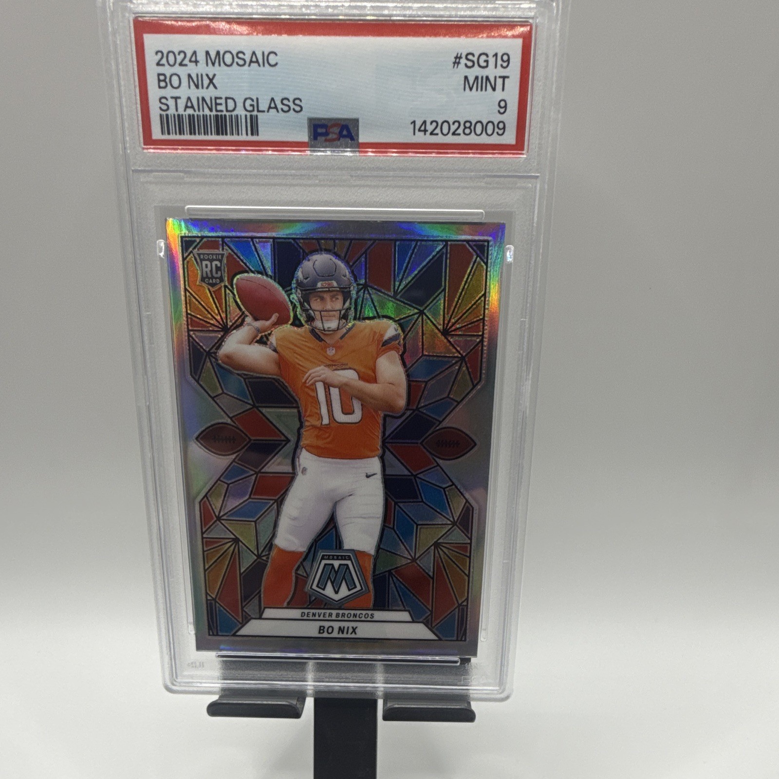 Panini 2024 Mosaic Bo Nix Stained Glass RC #SG-19 PSA 9 Broncos Panini 2024 Mosaic Bo Nix Stained Glass RC #SG-19 PSA 9 Broncos