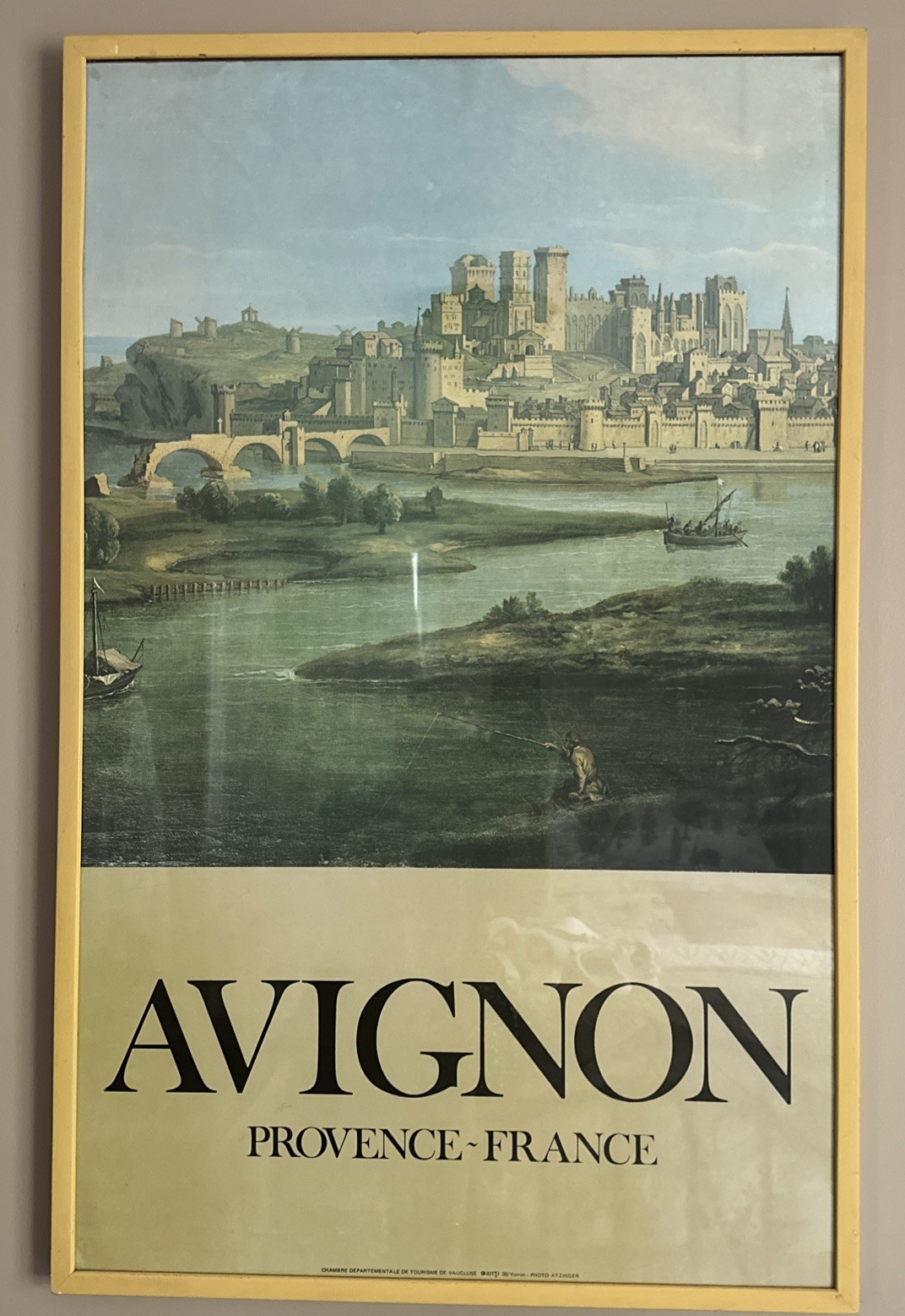 Vintage Avignon France Tourism Poster Mario Atzinger Photo Vaucluse Framed 39.5”