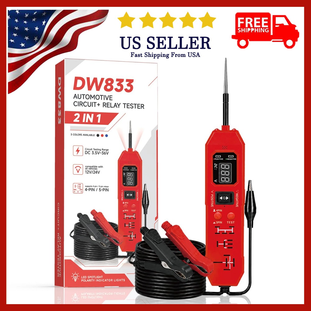 Upgraded DW833 Circuit Relay Tester 3.5-36V 4/5 Pin with LED Work Light