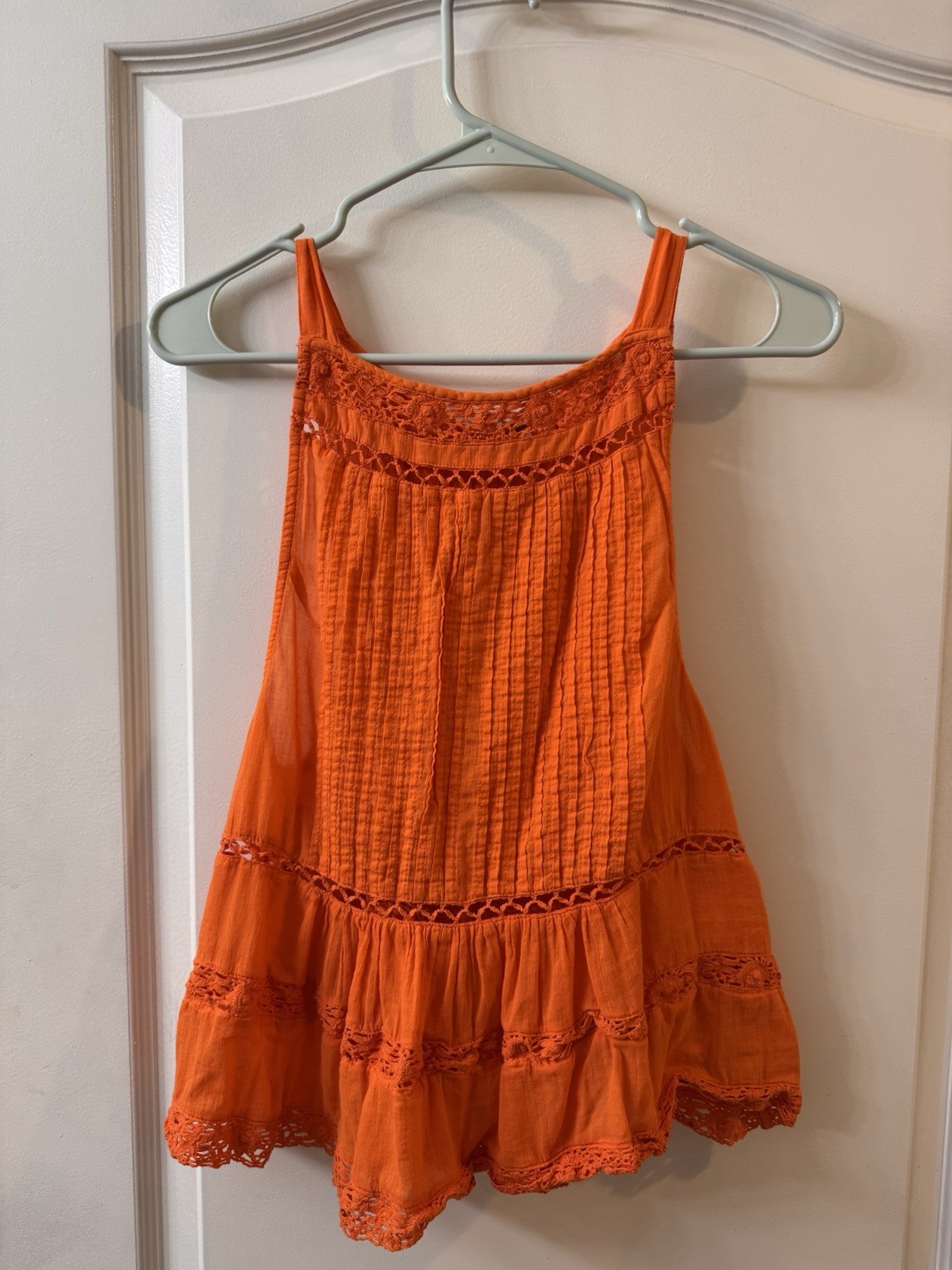 Free People Orange Sleeveless Button Front Crochet Woven Cotton Tank S Free People Orange Sleeveless Button Front Crochet Woven Cotton Tank S