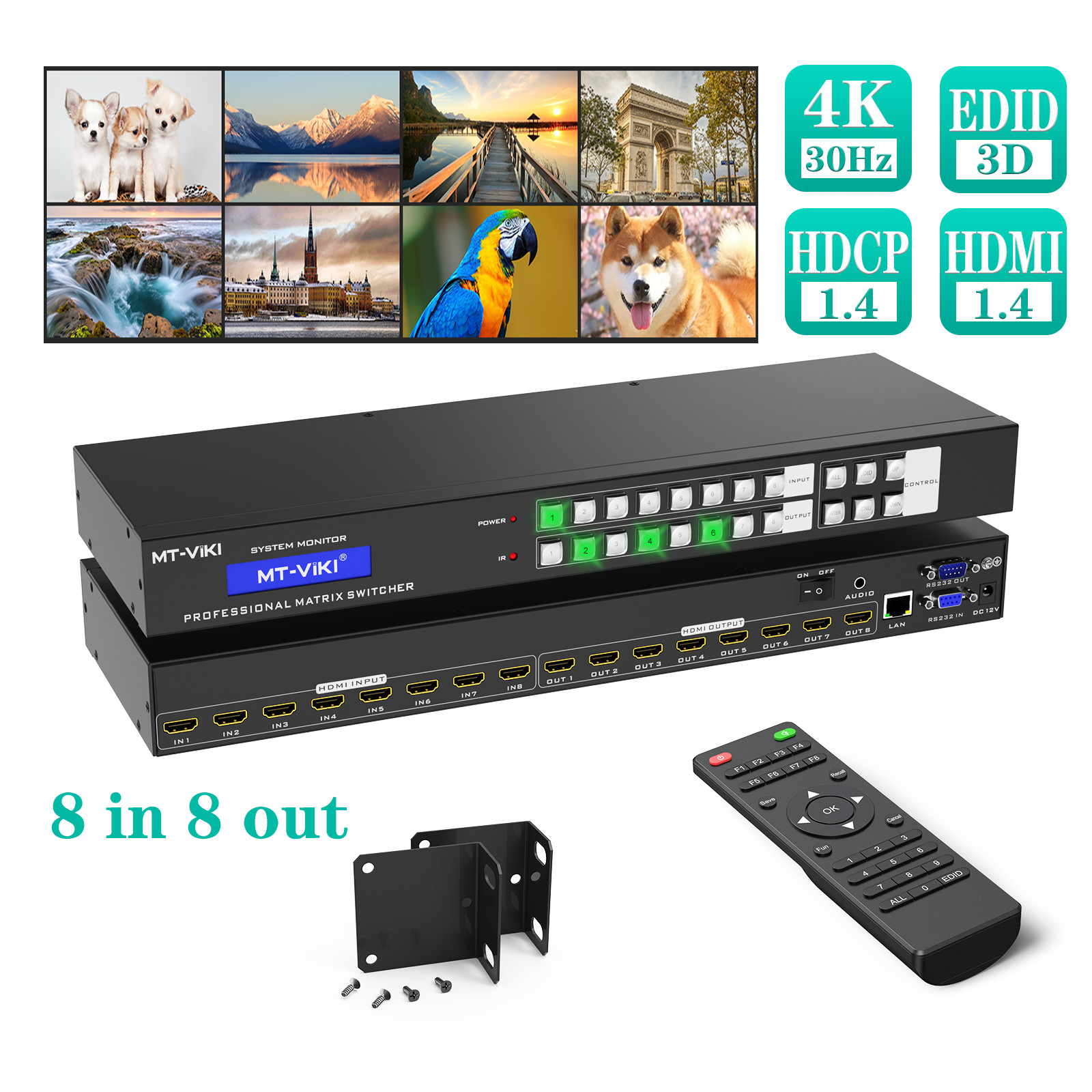 MT-VIKI 8x8 HDMI Matrix Switch 4K@30hz Audio Extraction Web RS232 IR 1U HDCP1.4