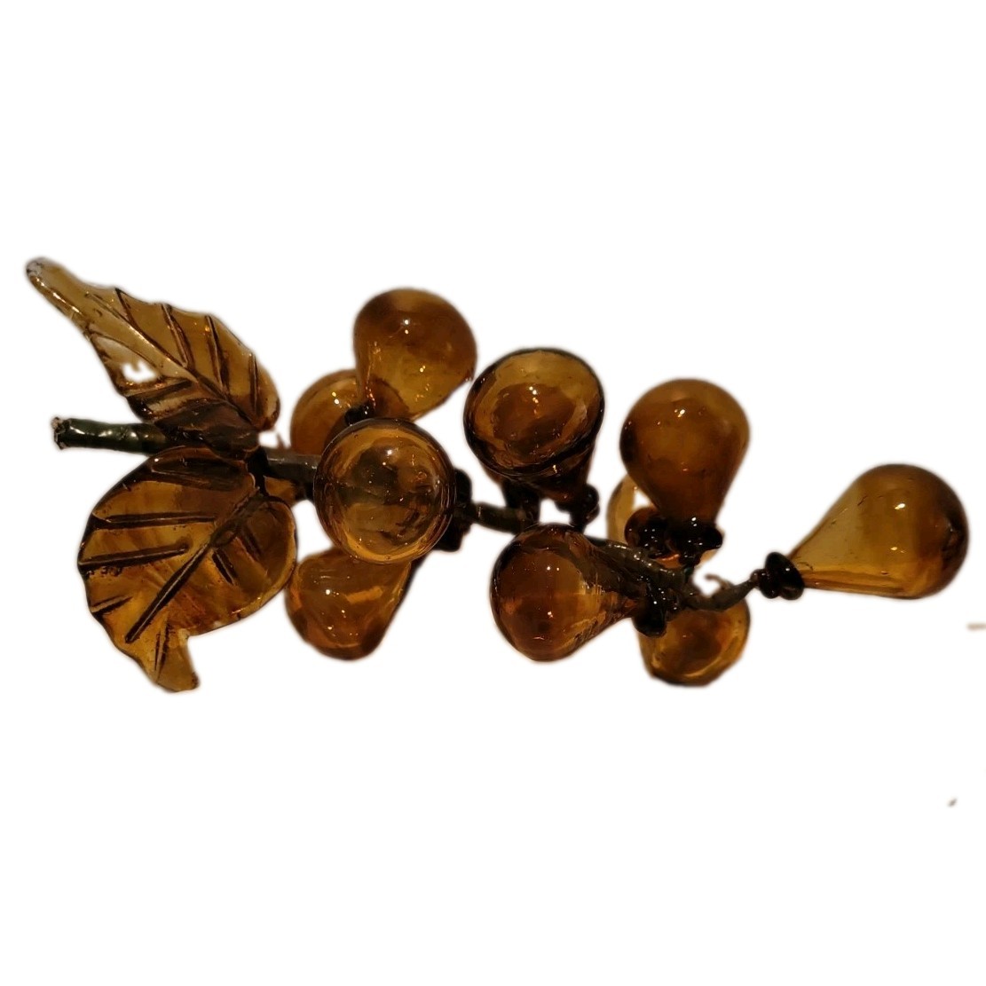 Vintage MCM Hand Blown Amber Art Glass Bunch of Grapes 
