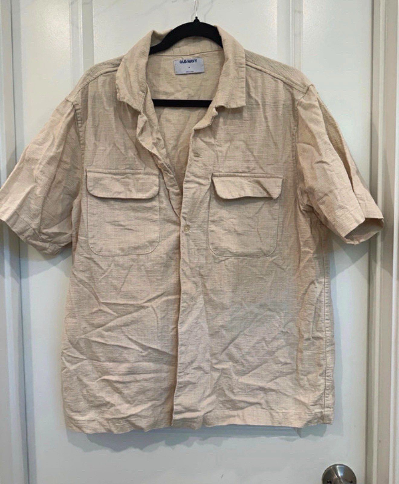 Old Navy Men’s Beige Cotton Slub Button-Up Shirt Point Collar Pockets M Old Navy Men’s Beige Cotton Slub Button-Up Shirt Point Collar Pockets M