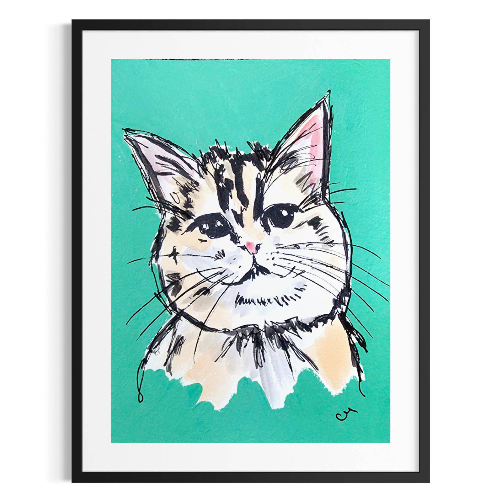 Original Acrylic 5x7 Cat Painting Signed Expressionist Pop Art Paper