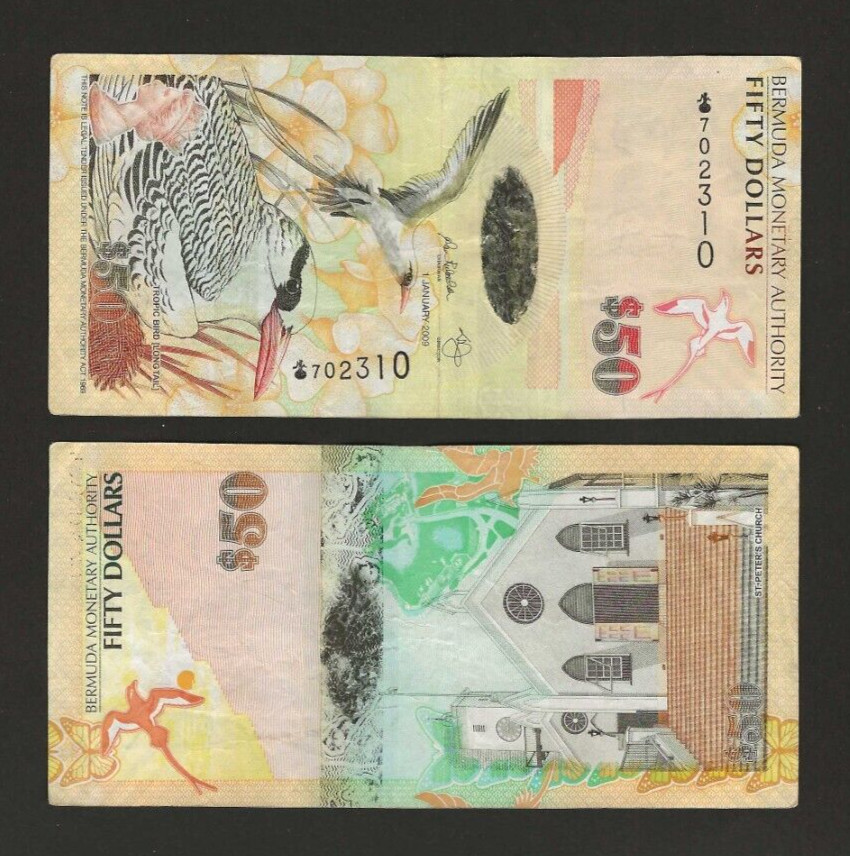 BERMUDA $50 Dollars 2009, P-61a ONION PREFIX, Original Circulated, Rare.