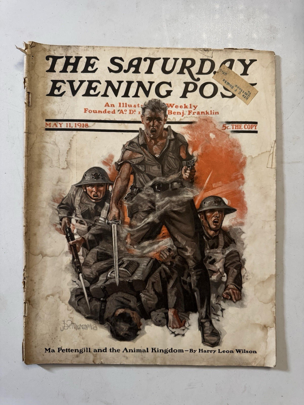 The Saturday Evening Post May 11, 1918 Scene From War Artwork Cover Stunning