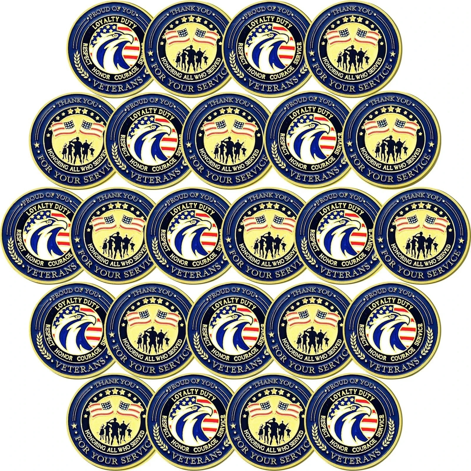 24 Pcs Military Challenge Coins Veteran Thank You for Your Service Coins Vete...