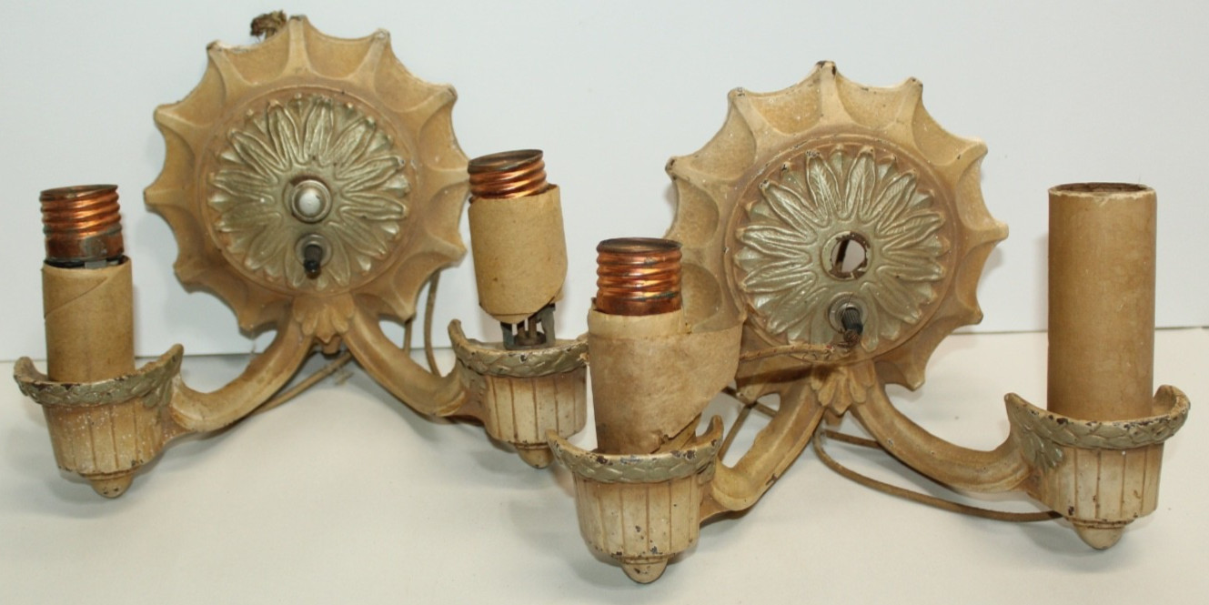 Pair of Vintage 1930s Two-Tone Two Arm Art Deco Cast Metal Wall Sconce Sconces