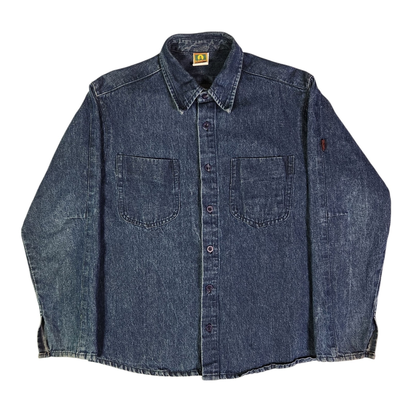 Vtg Y2K Livity Outernational Hemp Denim Shacket Small Work Shirt Embroidered USA