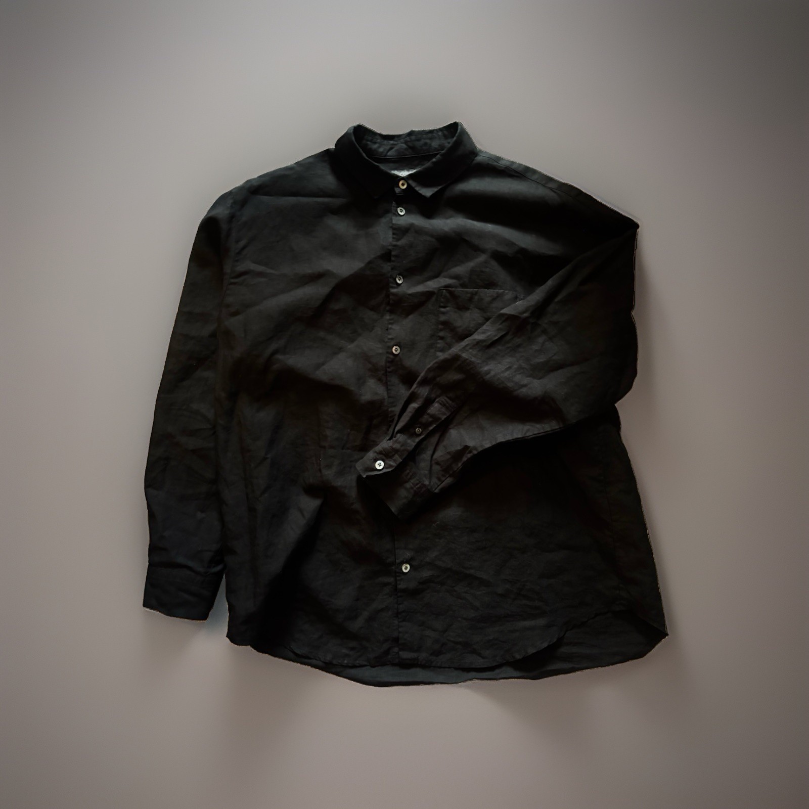 Nestrobe Confect Men\'s Japanese line Black Long Sleeve Button-Up Short Collar
