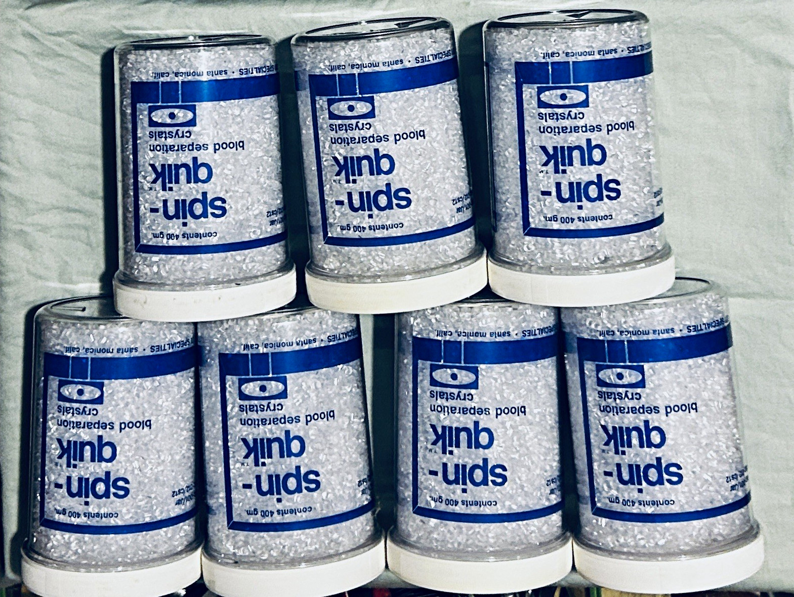 NOS Vintage Spin-Quik Blood Separation Crystals Jars Lot of 7 OTI Specialties