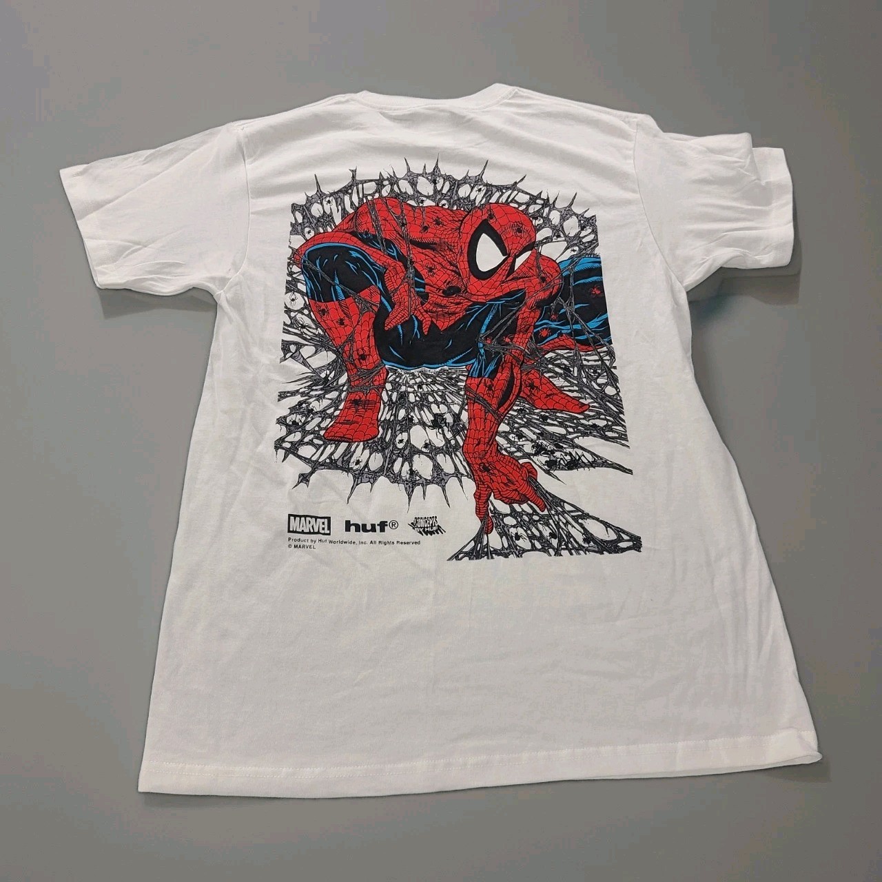 HUF x Marvel Spider-Man T Shirt Mens Medium White Graphic Cotton Tee NWOT
