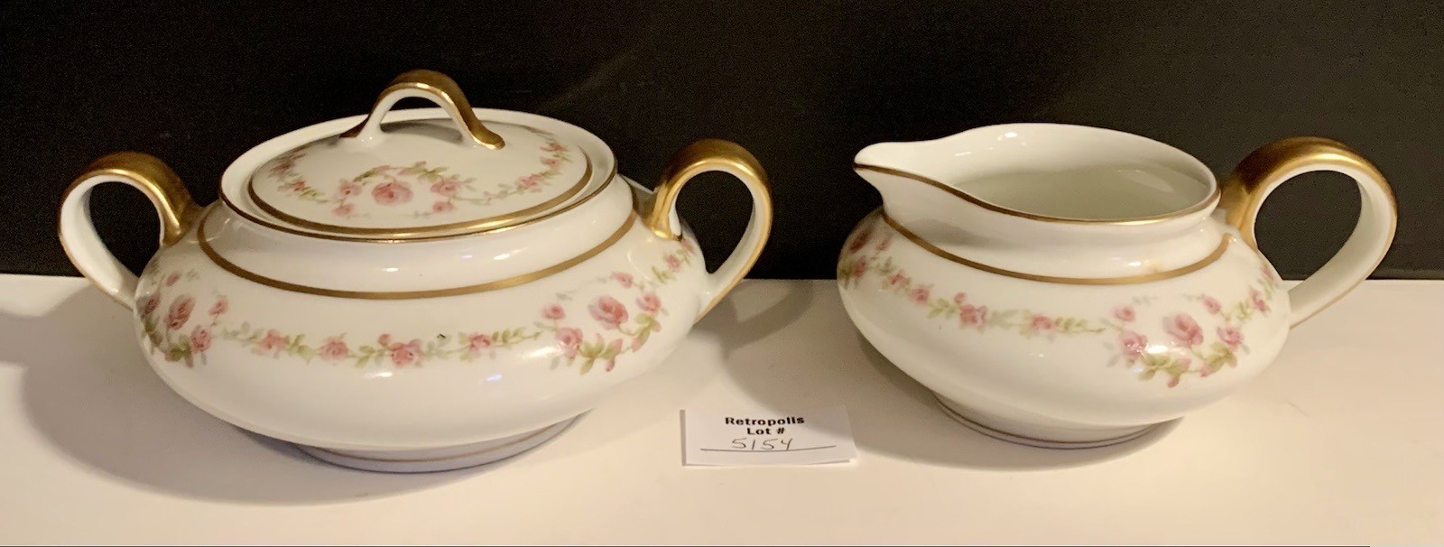 Theodore Haviland Limoges Sugar Bowl & Creamer Schleiger 1097 Pink Roses & Gold Theodore Haviland Limoges Sugar Bowl & Creamer Schleiger 1097 Pink Roses & Gold