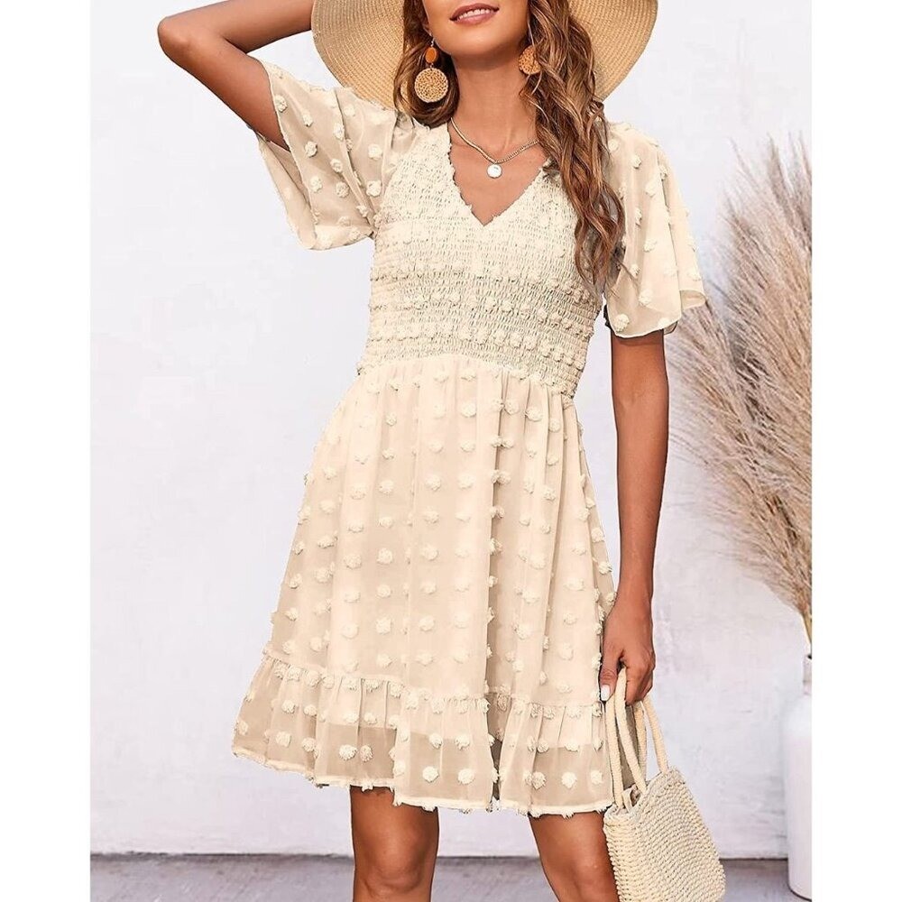 NWT BTBFM Ivory Smocked Short Sleeve Bohemian Summer Dress NWT BTBFM Ivory Smocked Short Sleeve Bohemian Summer Dress