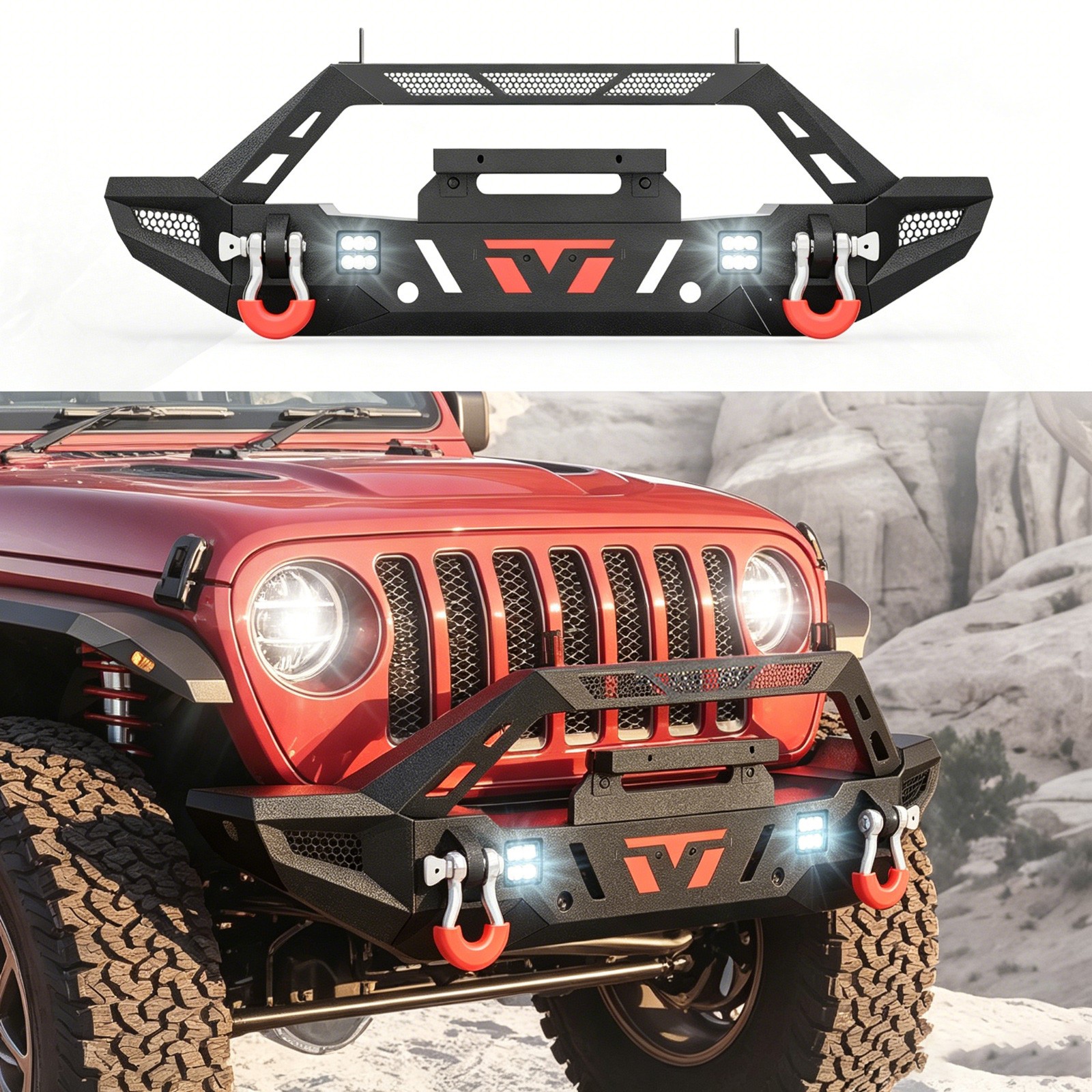 Front Bumper for 07-26 Jeep Wrangler Gladiator JK JL JT w/Winch Plate Led Lights