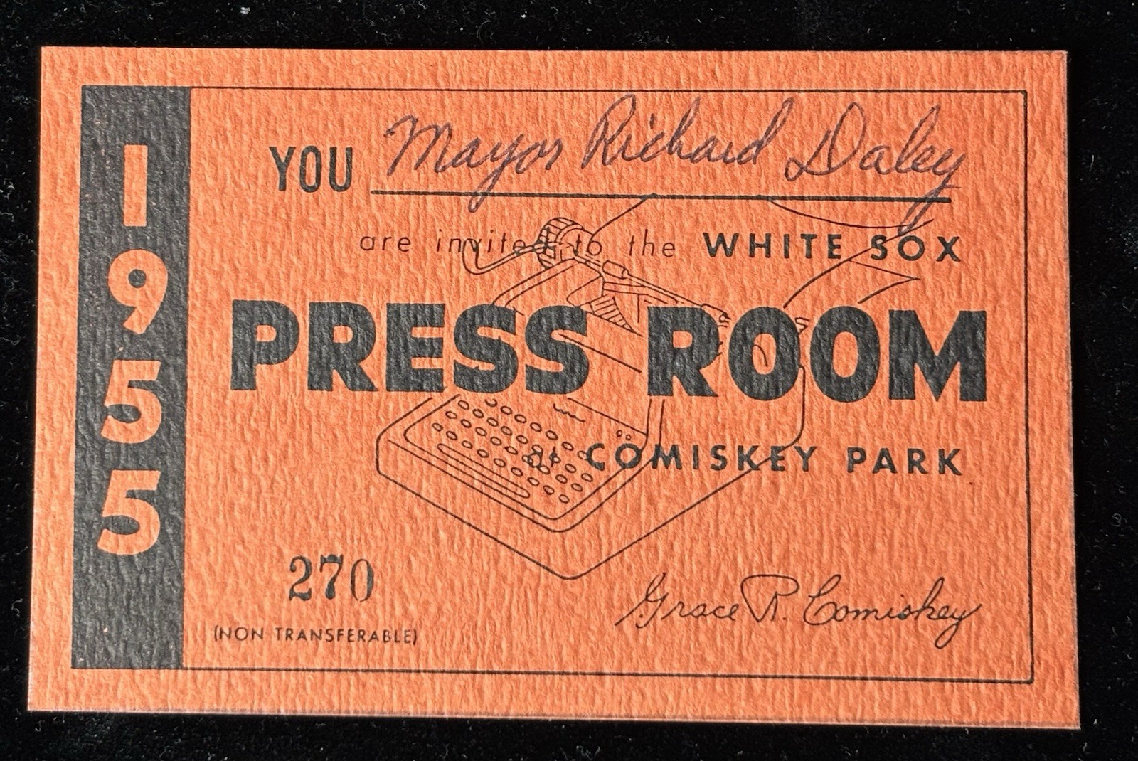 1955 White Sox Pass Harry Agganis last GM/Hit/Mayor Richard Dailey Ticket MT⚾️
