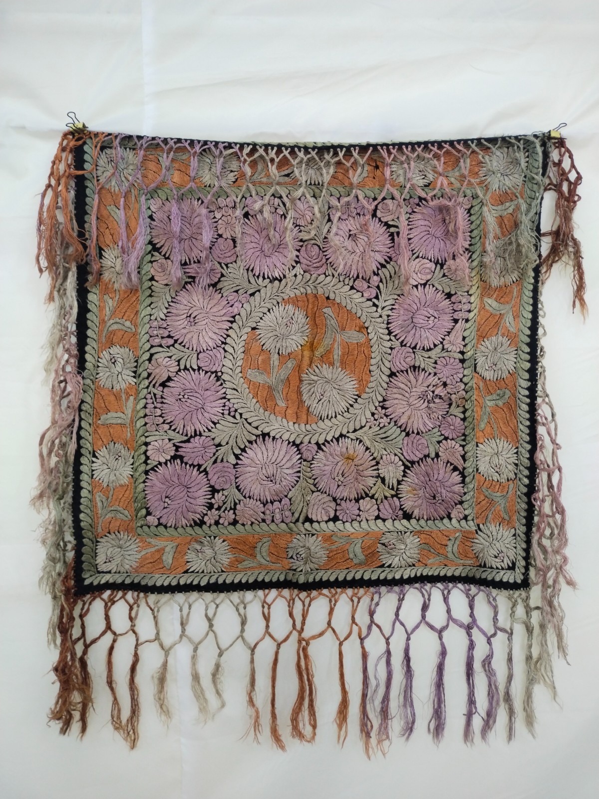 Vintage Hungarian Matyo Silk Embroidery Folk Art Floral Hand Embroidered Textile