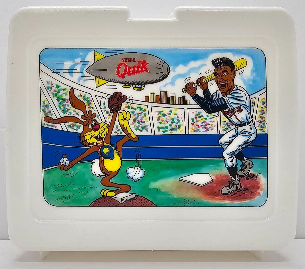 Vintage Nestle Quik Chocolate Milk Bunny Lunchbox White Plastic Braves Baseball Vintage Nestle Quik Chocolate Milk Bunny Lunchbox White Plastic Braves Baseball