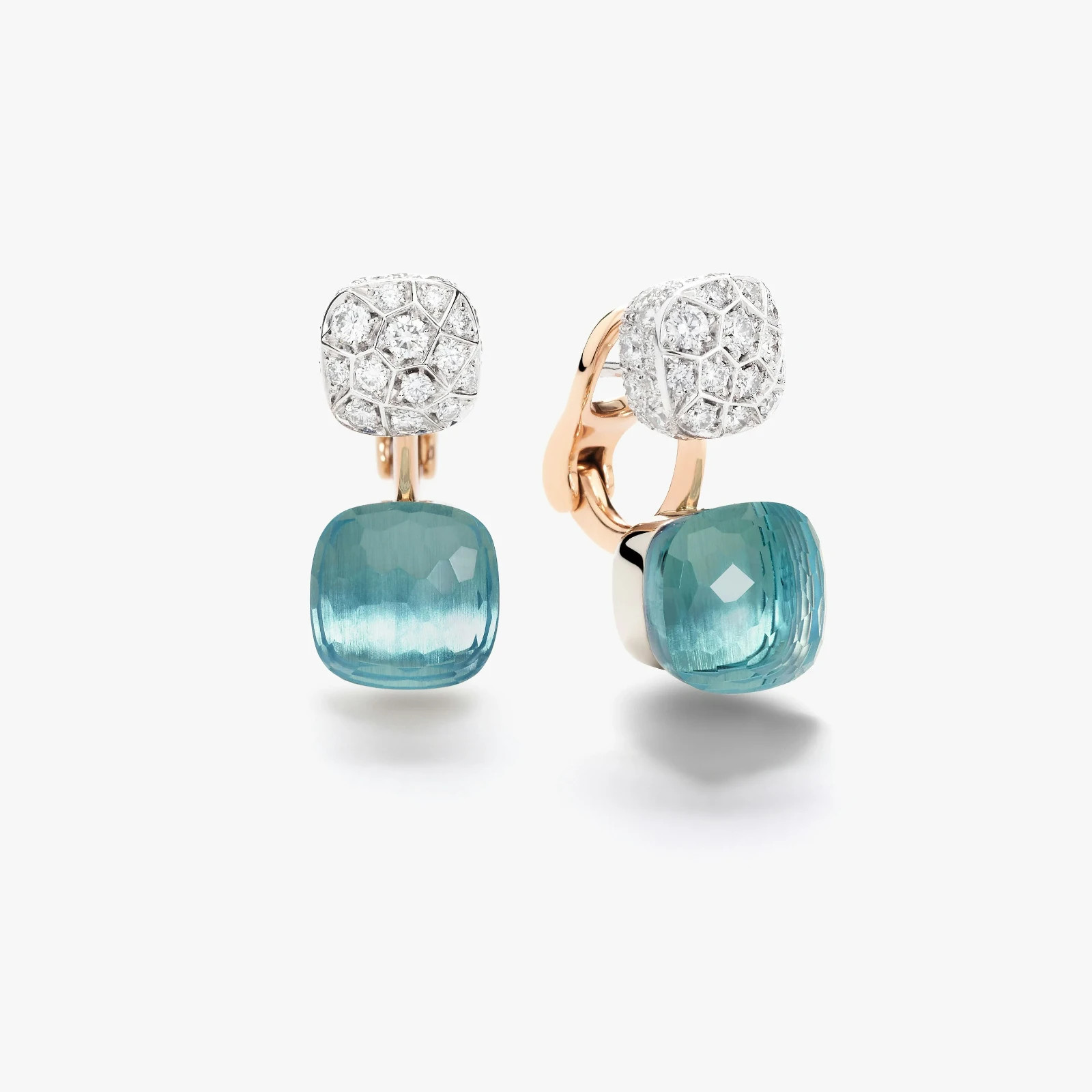 Swiss Blue Topaz  Hoop and Moissanite  Earrings White And Gold Wedding Jewelry